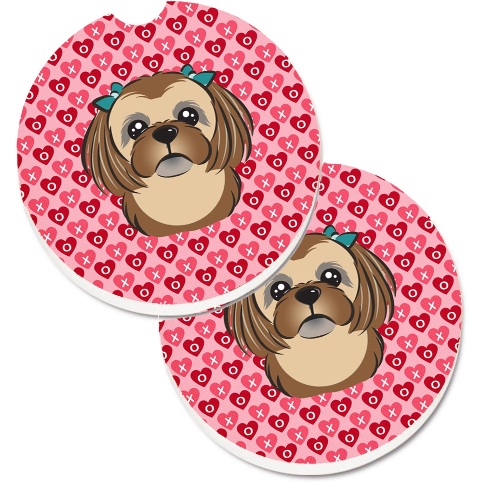 &quotCaroline's Treasures Chocolate Brown Shih Tzu Hearts Set of 2 Cup Holder Car Coasters, 2.56, Multicolor"