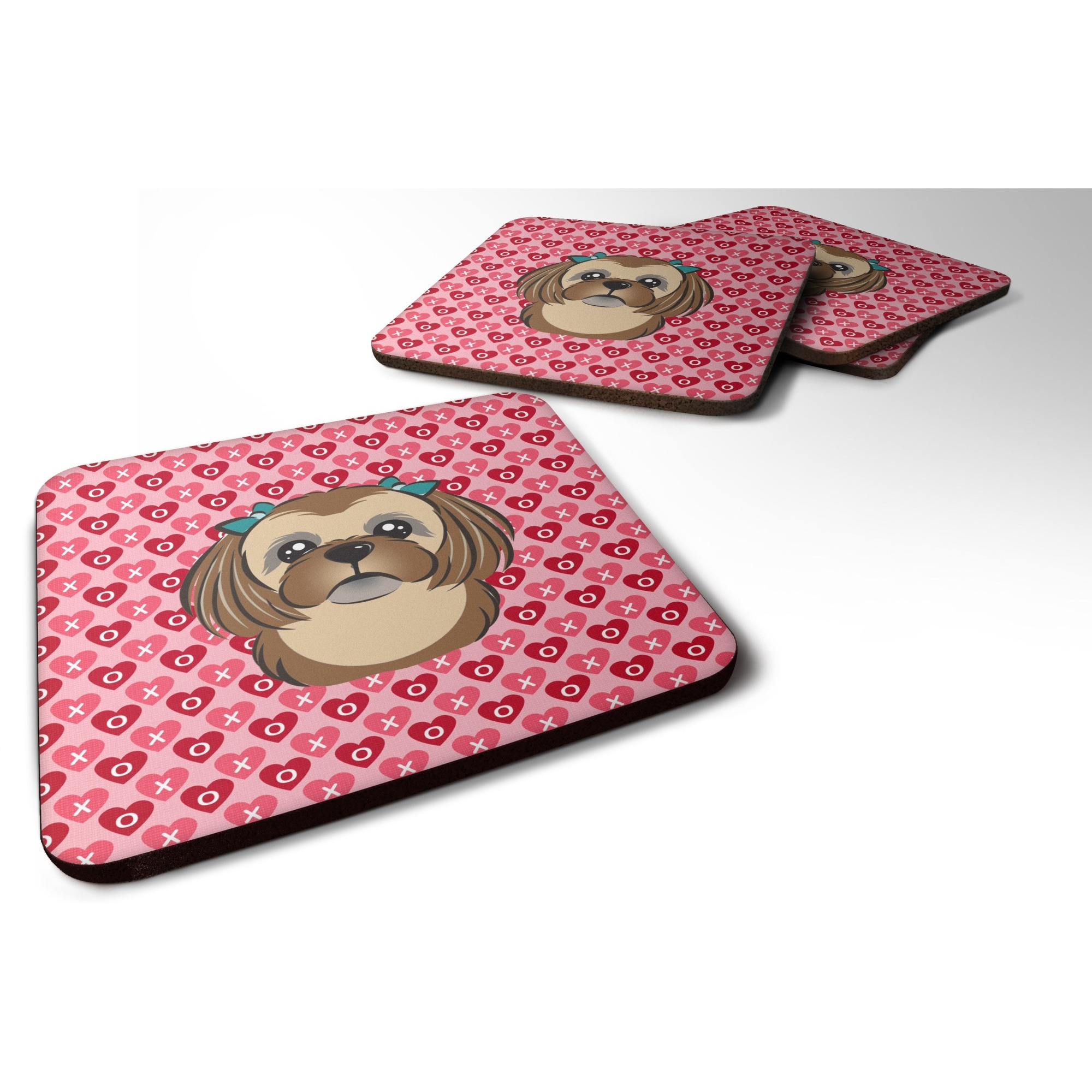 &quotCaroline's Treasures Chocolate Brown Shih Tzu Hearts Foam Coaster Set of 4, 3.5, Multicolor"