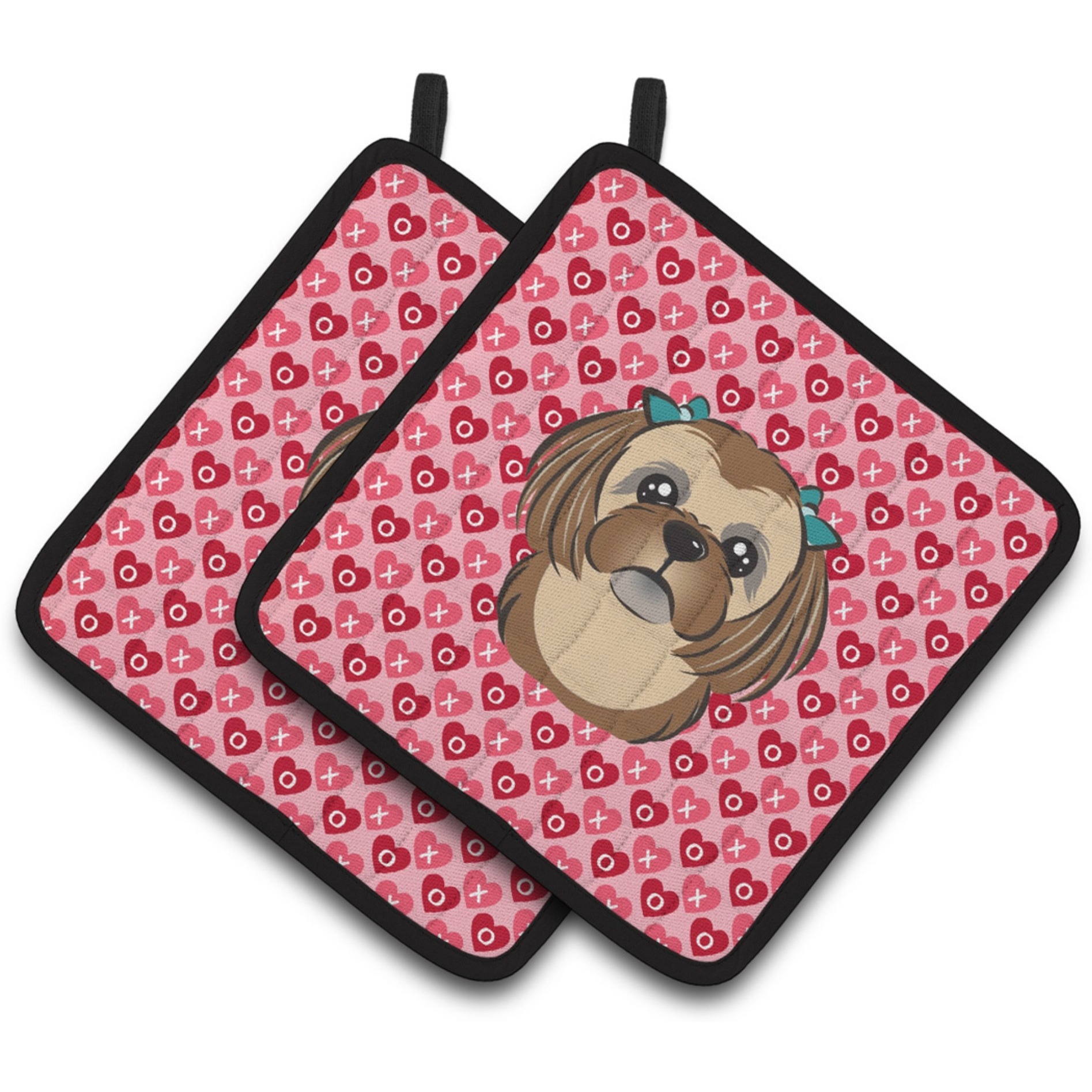 &quotCaroline's Treasures Chocolate Brown Shih Tzu Hearts Pair of Pot Holders, 7.5HX7.5W, Multicolor"