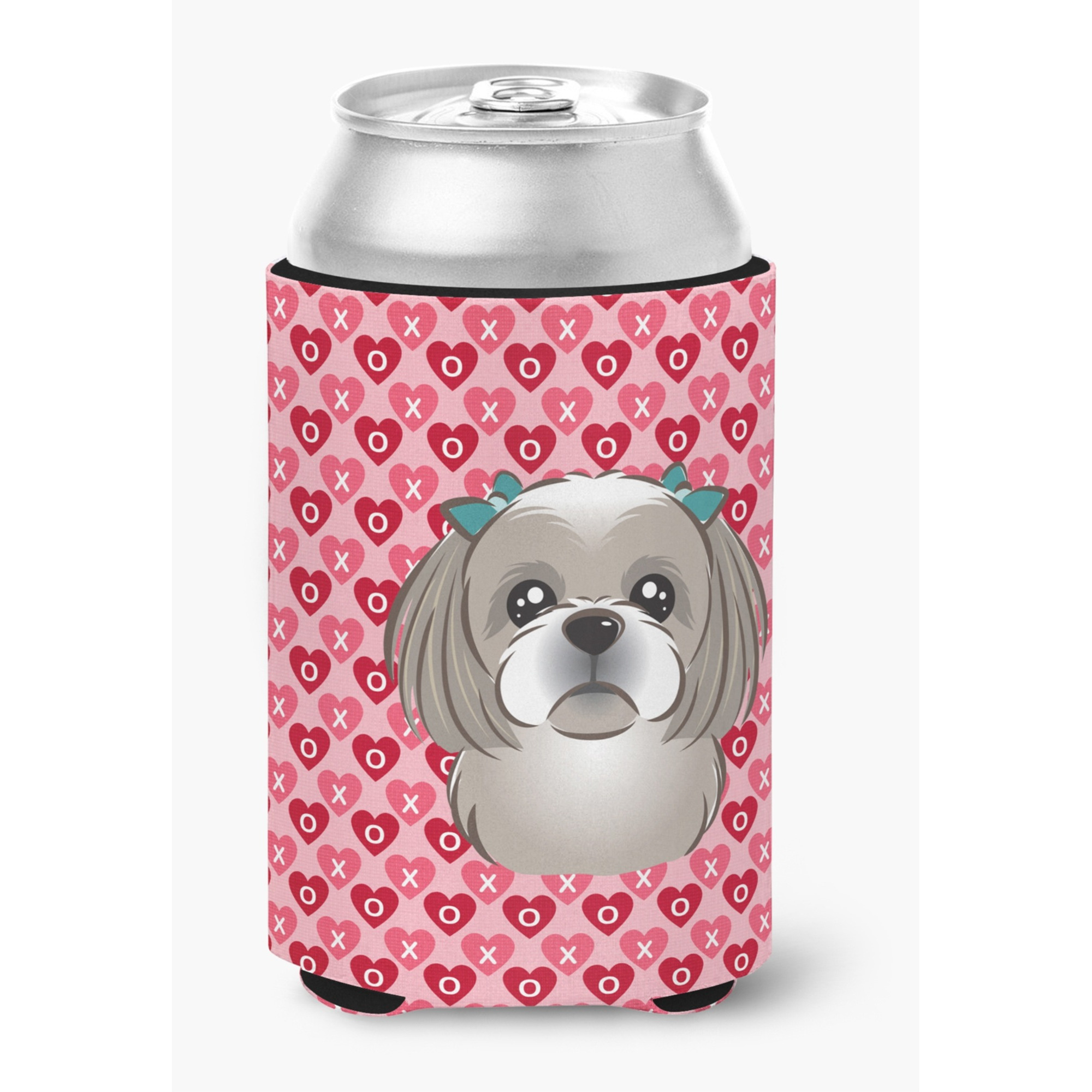 &quotCaroline's Treasures Gray Silver Shih Tzu Hearts Can or Bottle Hugger, Multicolor"