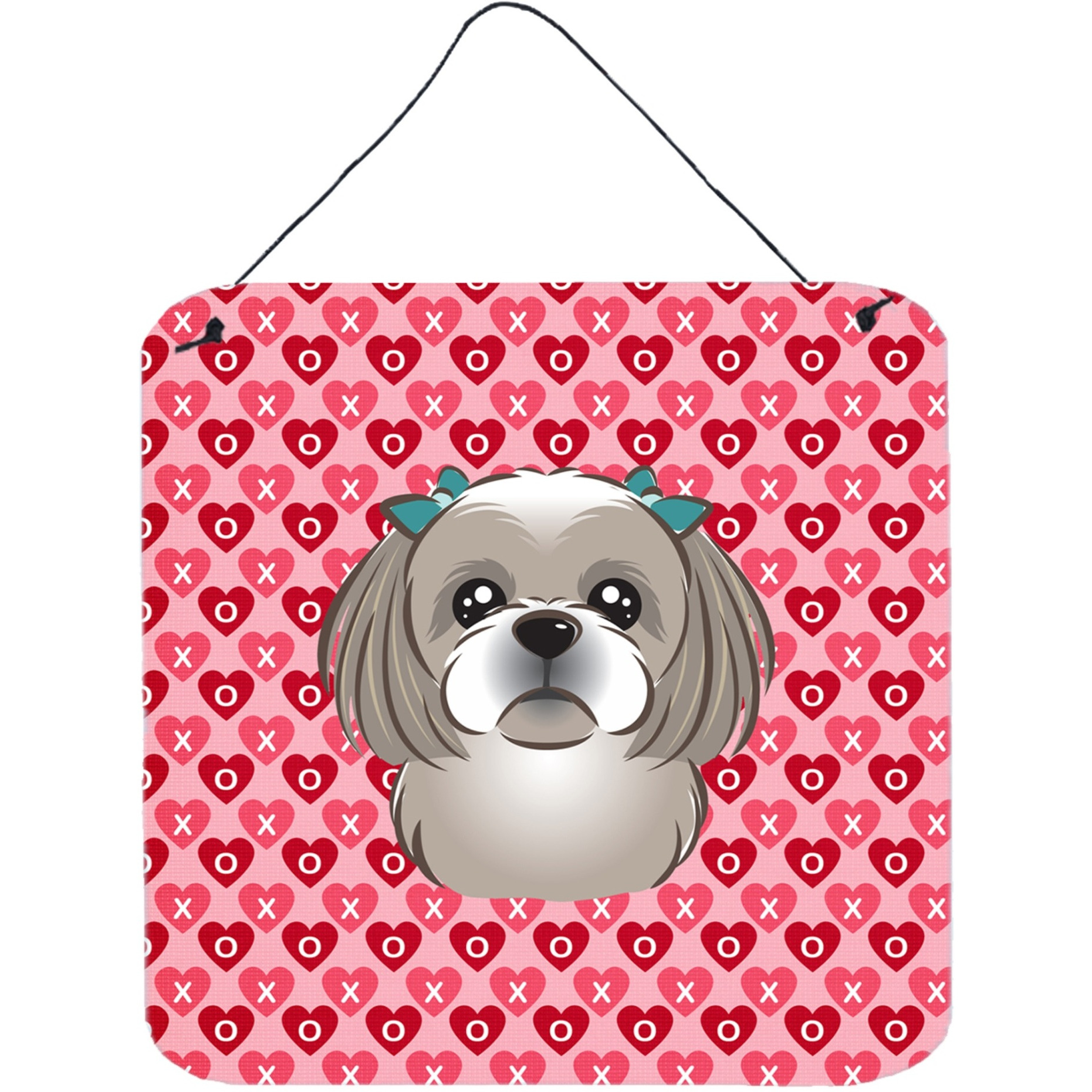 &quotCaroline's Treasures Gray Silver Shih Tzu Hearts Metal Print, 6 H x 6 W, Multicolor"
