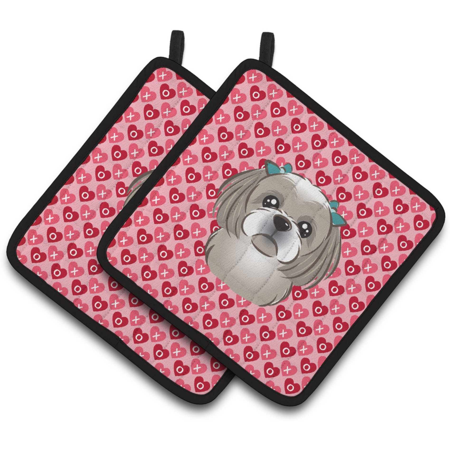 &quotCaroline's Treasures Gray Silver Shih Tzu Hearts Pair of Pot Holders, 7.5HX7.5W, Multicolor"