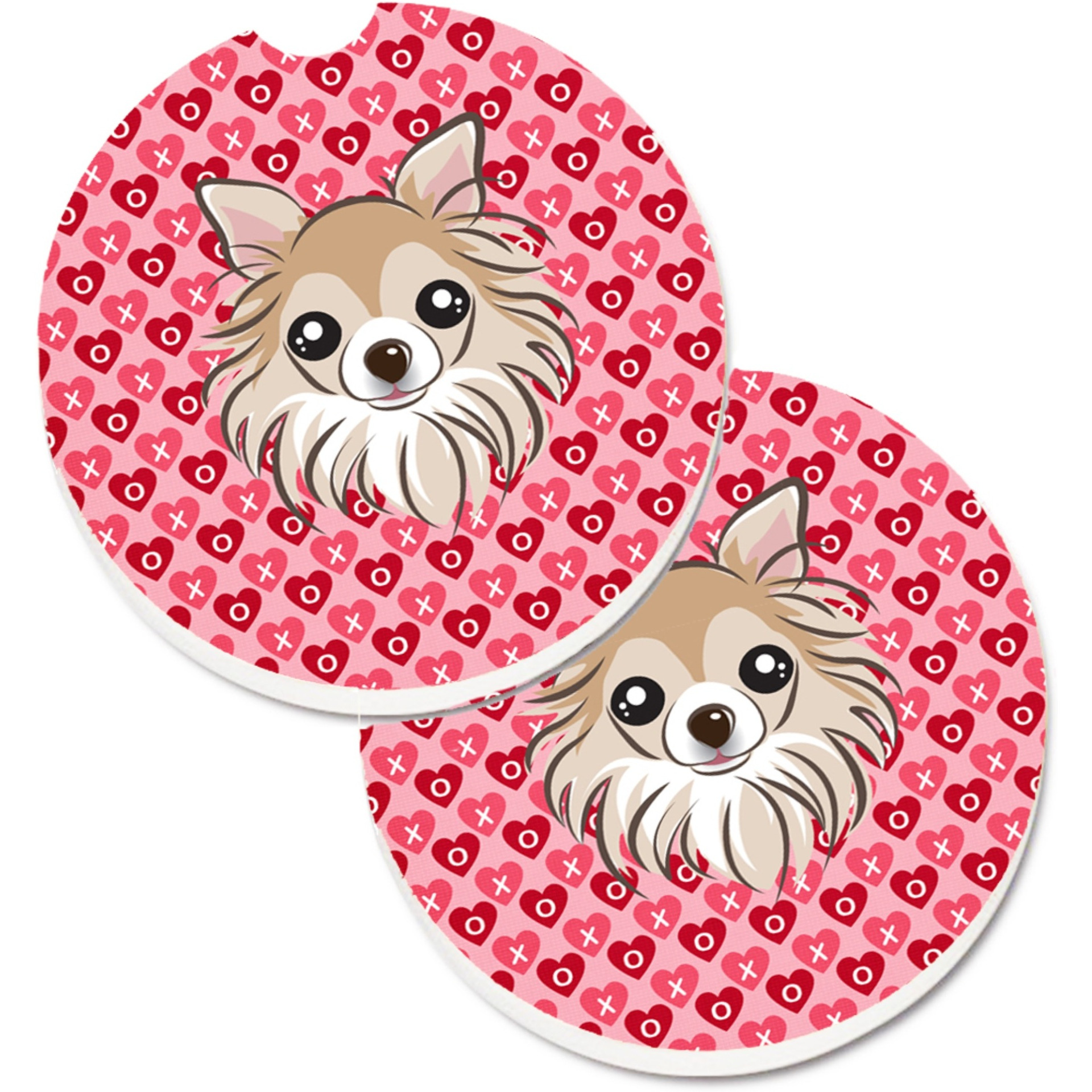 &quotCaroline's Treasures Chihuahua Hearts Set of 2 Cup Holder Car Coasters, 2.56, Multicolor"