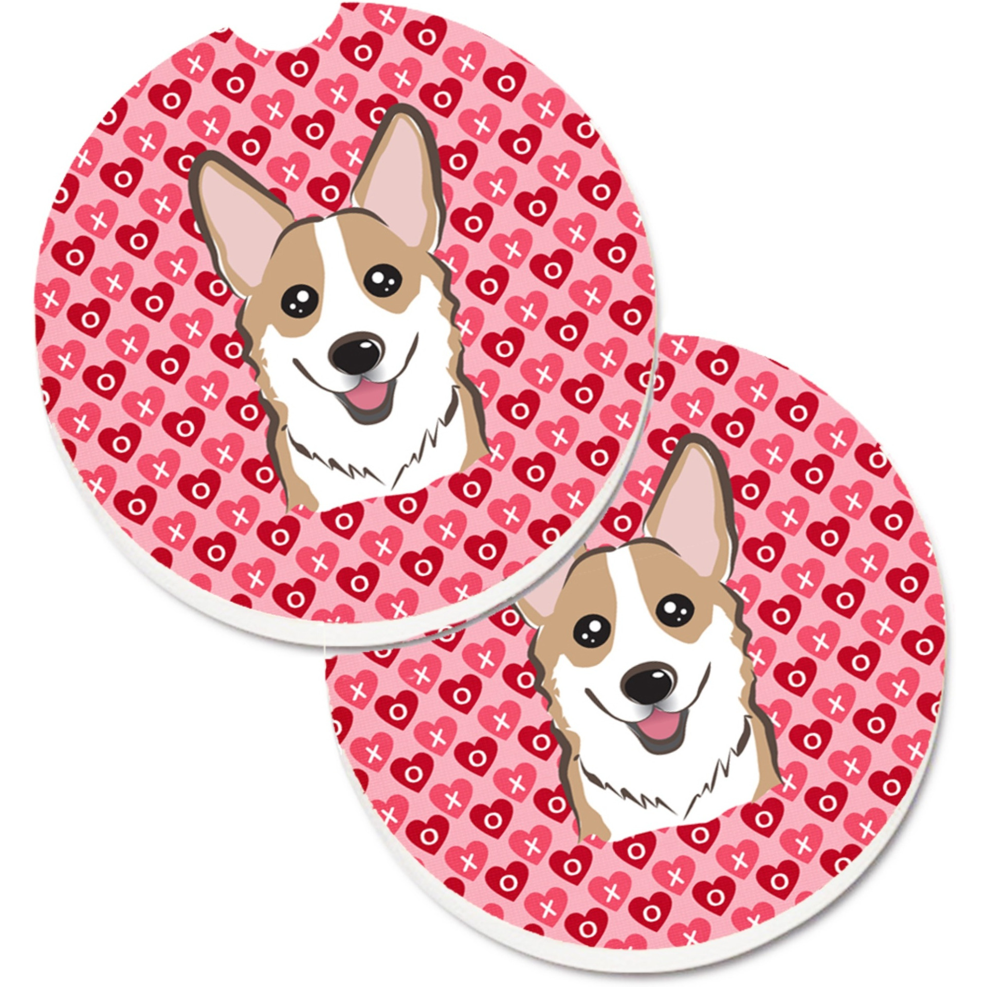 &quotCaroline's Treasures Sable Corgi Hearts Set of 2 Cup Holder Car Coasters, 2.56, Multicolor"