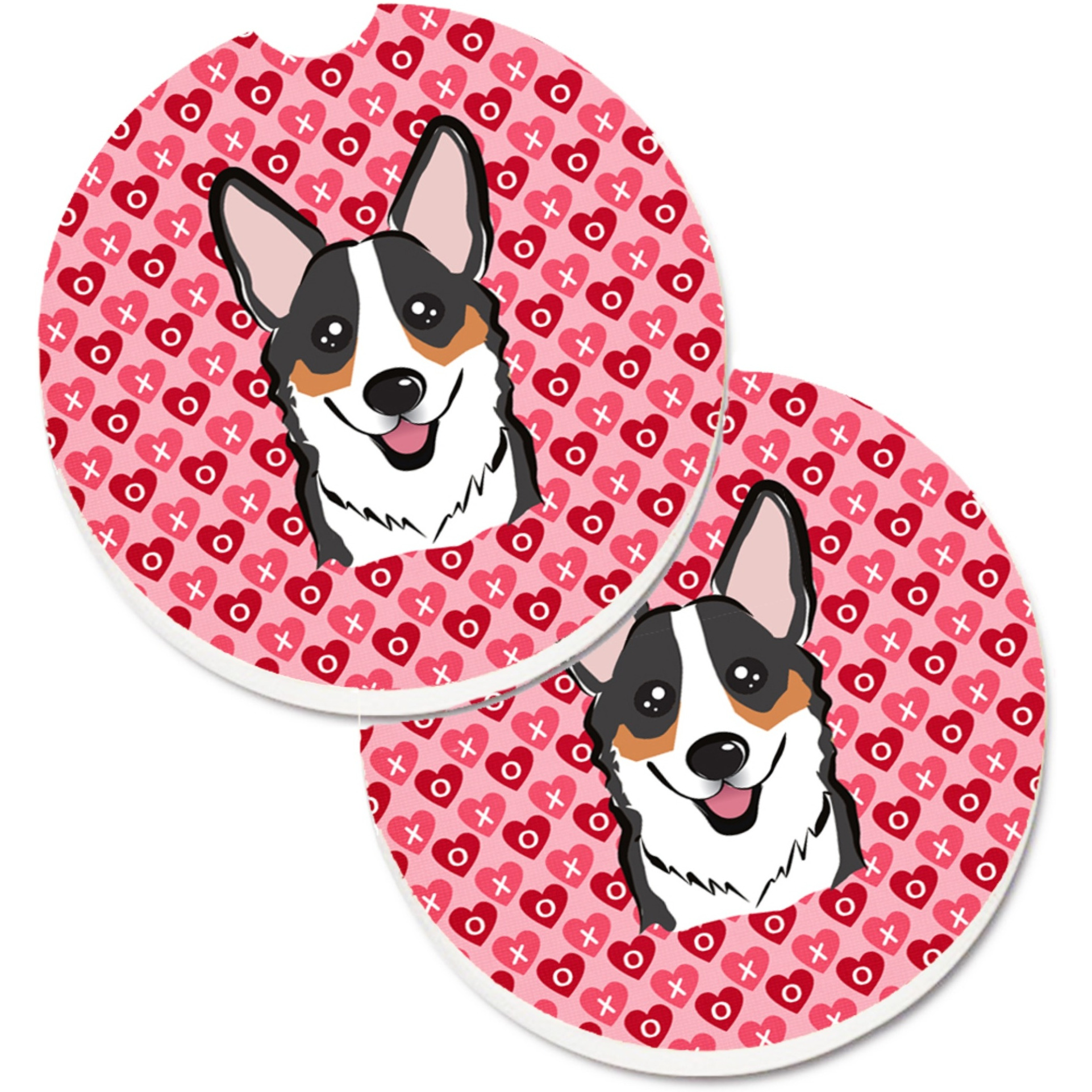 &quotCaroline's Treasures Tricolor Corgi Hearts Set of 2 Cup Holder Car Coasters, 2.56, Multicolor"