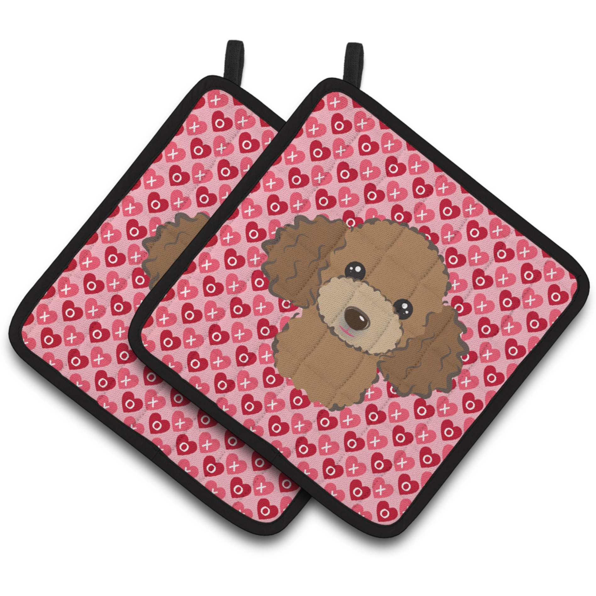 &quotCaroline's Treasures Chocolate Brown Poodle Hearts Pair of Pot Holders, 7.5HX7.5W, Multicolor"
