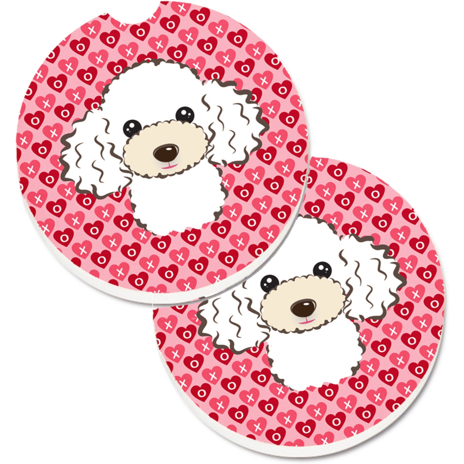 &quotCaroline's Treasures White Poodle Hearts Set of 2 Cup Holder Car Coasters, 2.56, Multicolor"