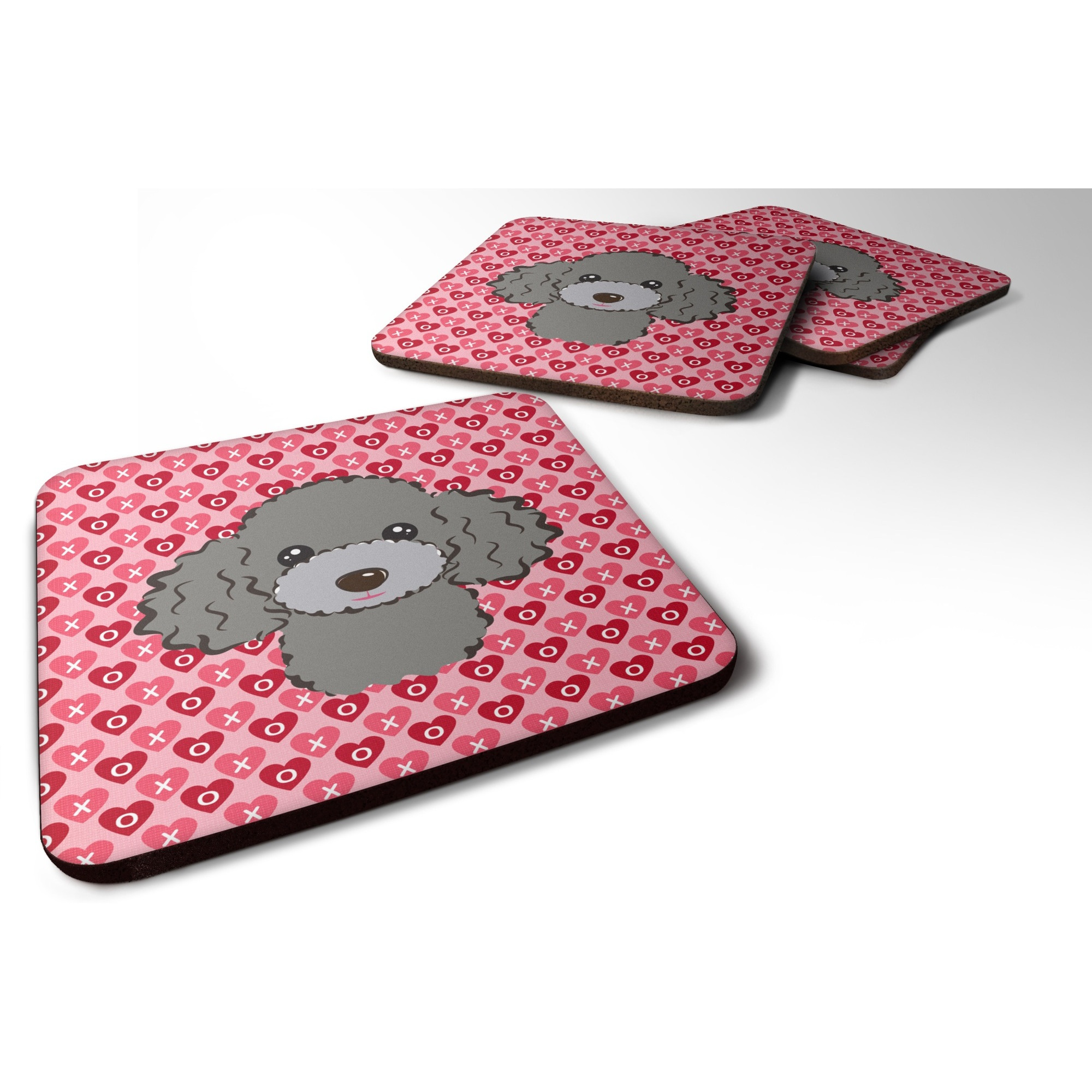 &quotCaroline's Treasures Silver Gray Poodle Hearts Foam Coaster Set of 4, 3.5, Multicolor"