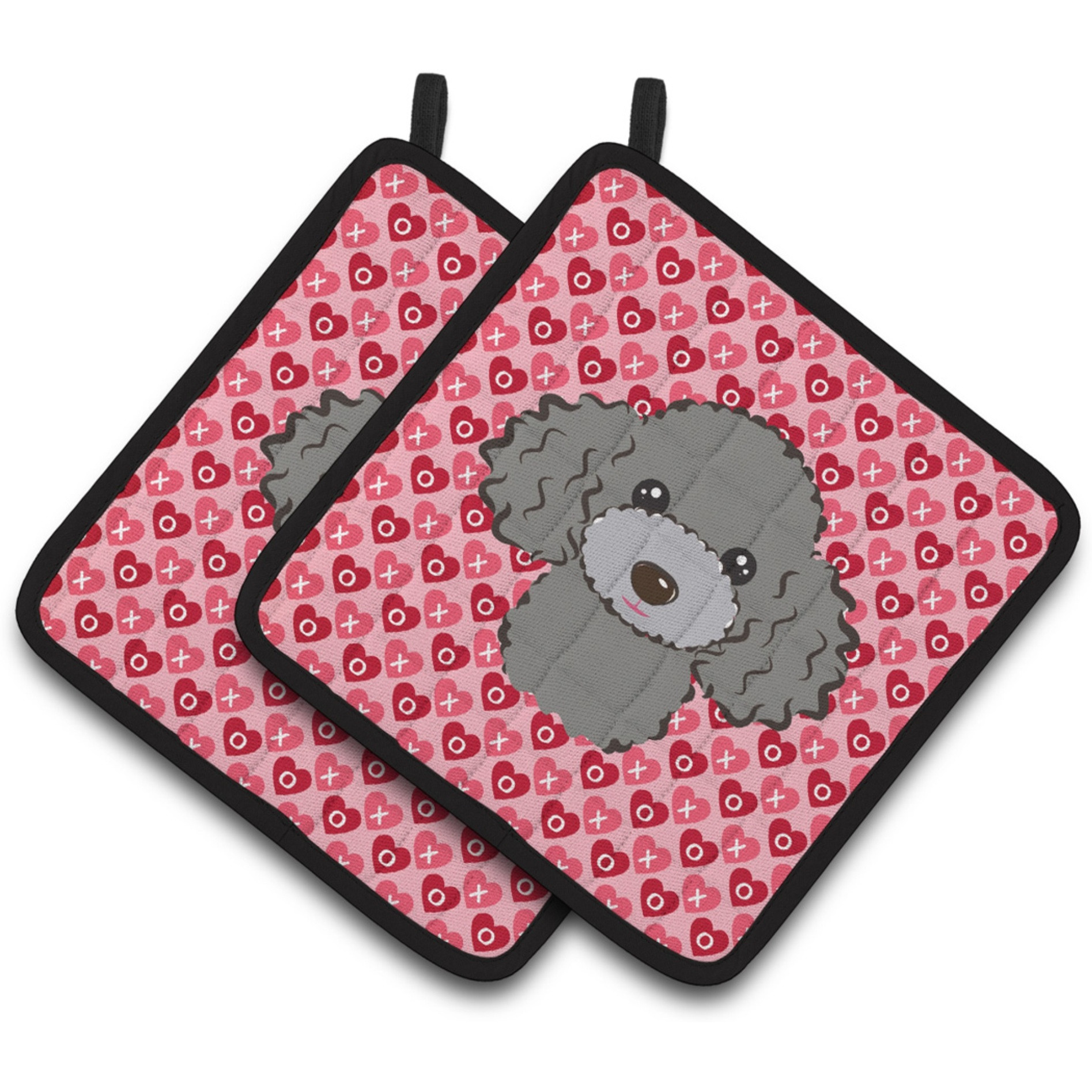 &quotCaroline's Treasures Silver Gray Poodle Hearts Pair of Pot Holders, 7.5HX7.5W, Multicolor"