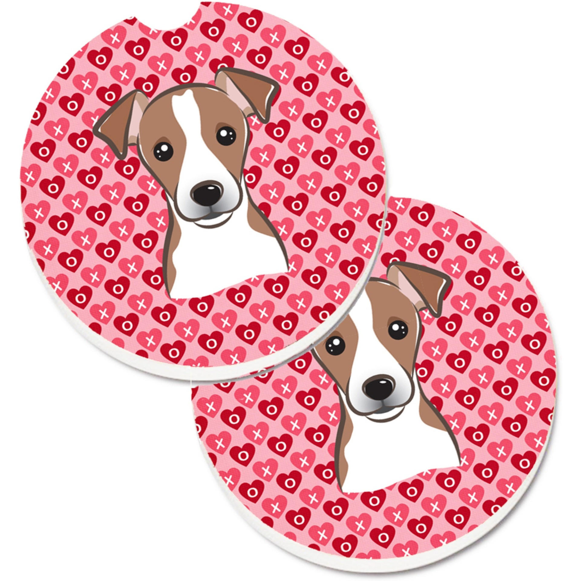 &quotCaroline's Treasures BB5330CARC Jack Russell Terrier Hearts Cup Holder Car Coasters (Set of 2), 2.56"", Multicolor"
