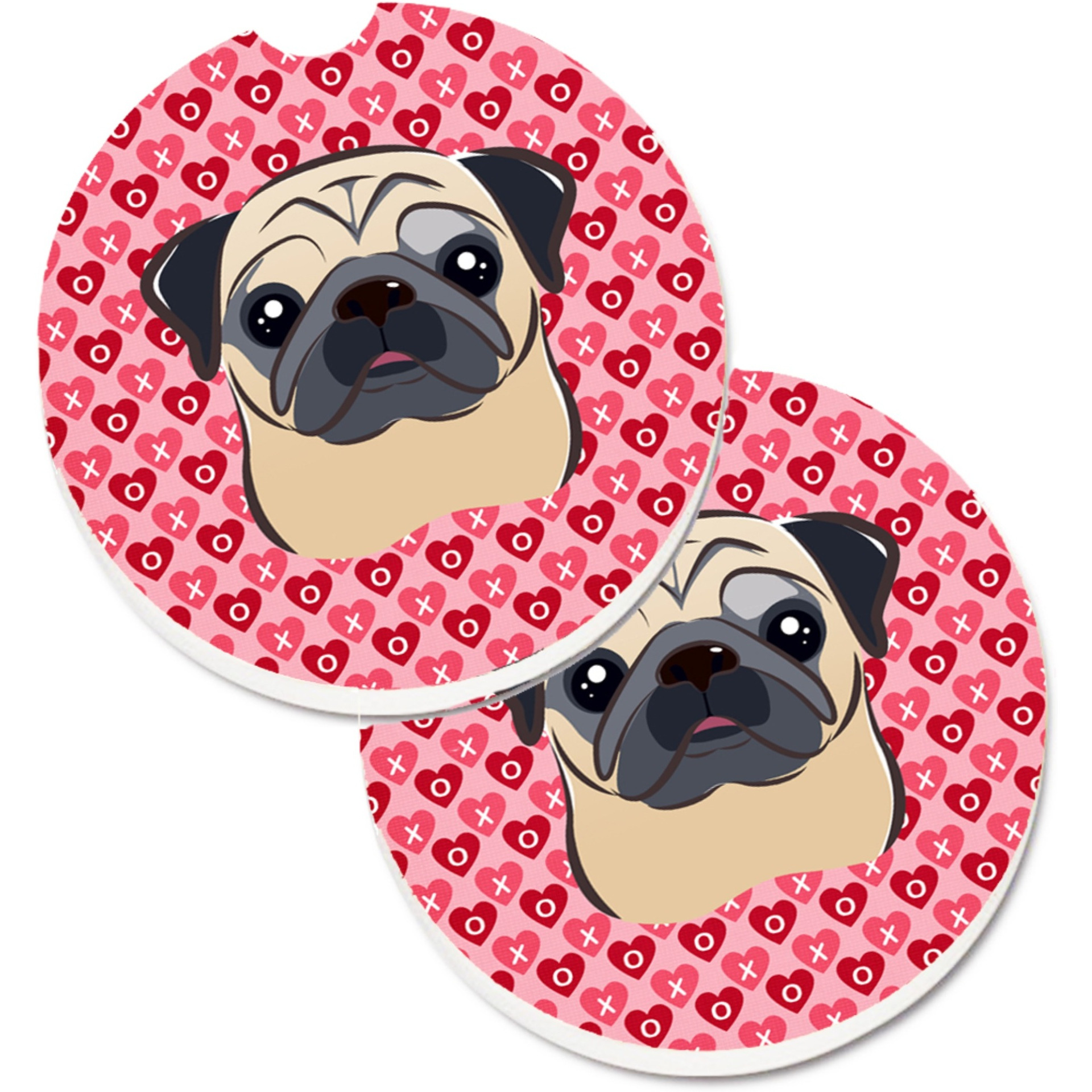 &quotCaroline's Treasures Fawn Pug Hearts Set of 2 Cup Holder Car Coasters, 2.56, Multicolor"