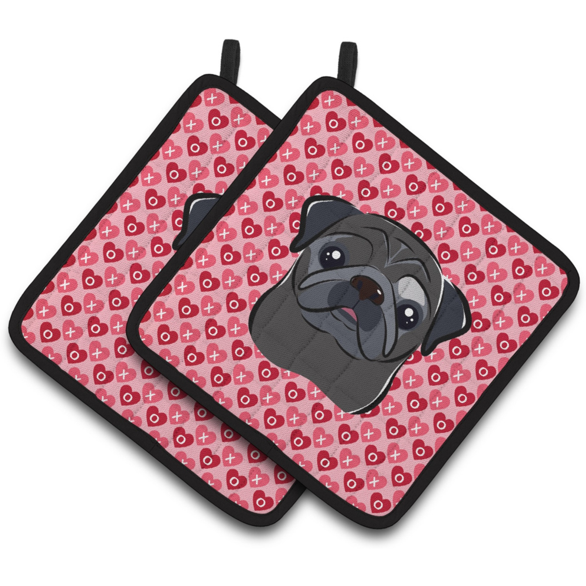 &quotCaroline's Treasures black Pug Hearts Pair of Pot Holders, 7.5HX7.5W, Multicolor"