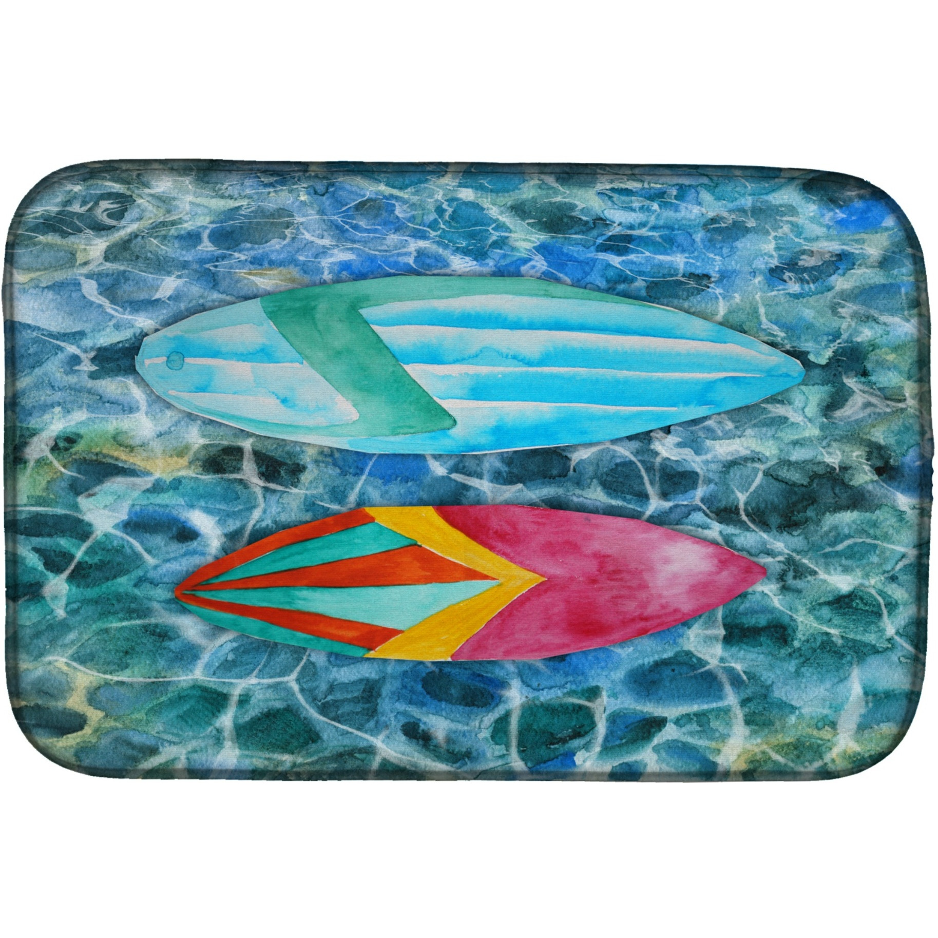 &quotCaroline's Treasures Surf Boards On The Water Dish Drying Mat, 14 X 21"