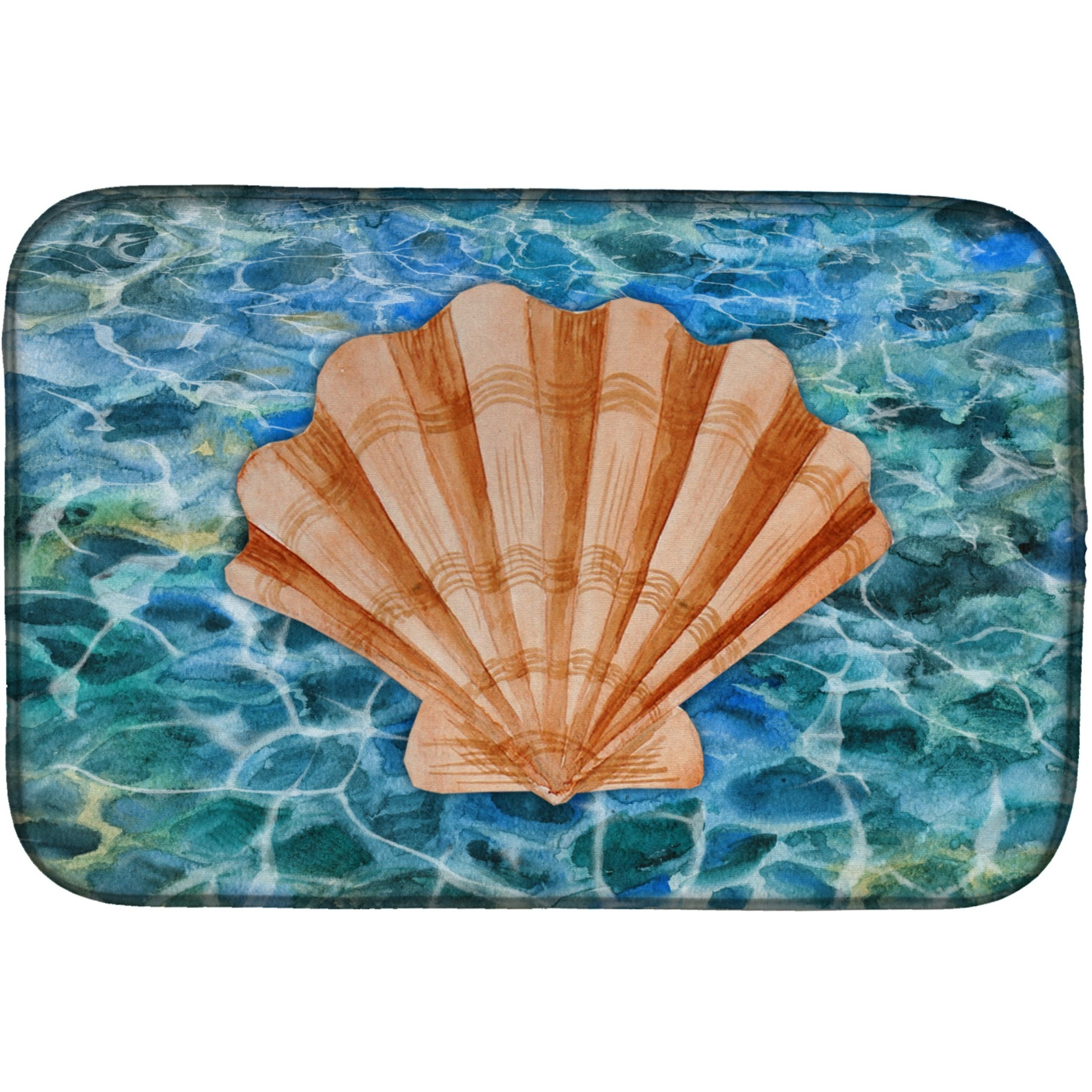 &quotCaroline's Treasures Scallop Shell And Water Dish Drying Mat, 14"" x 21"", Multicolor"