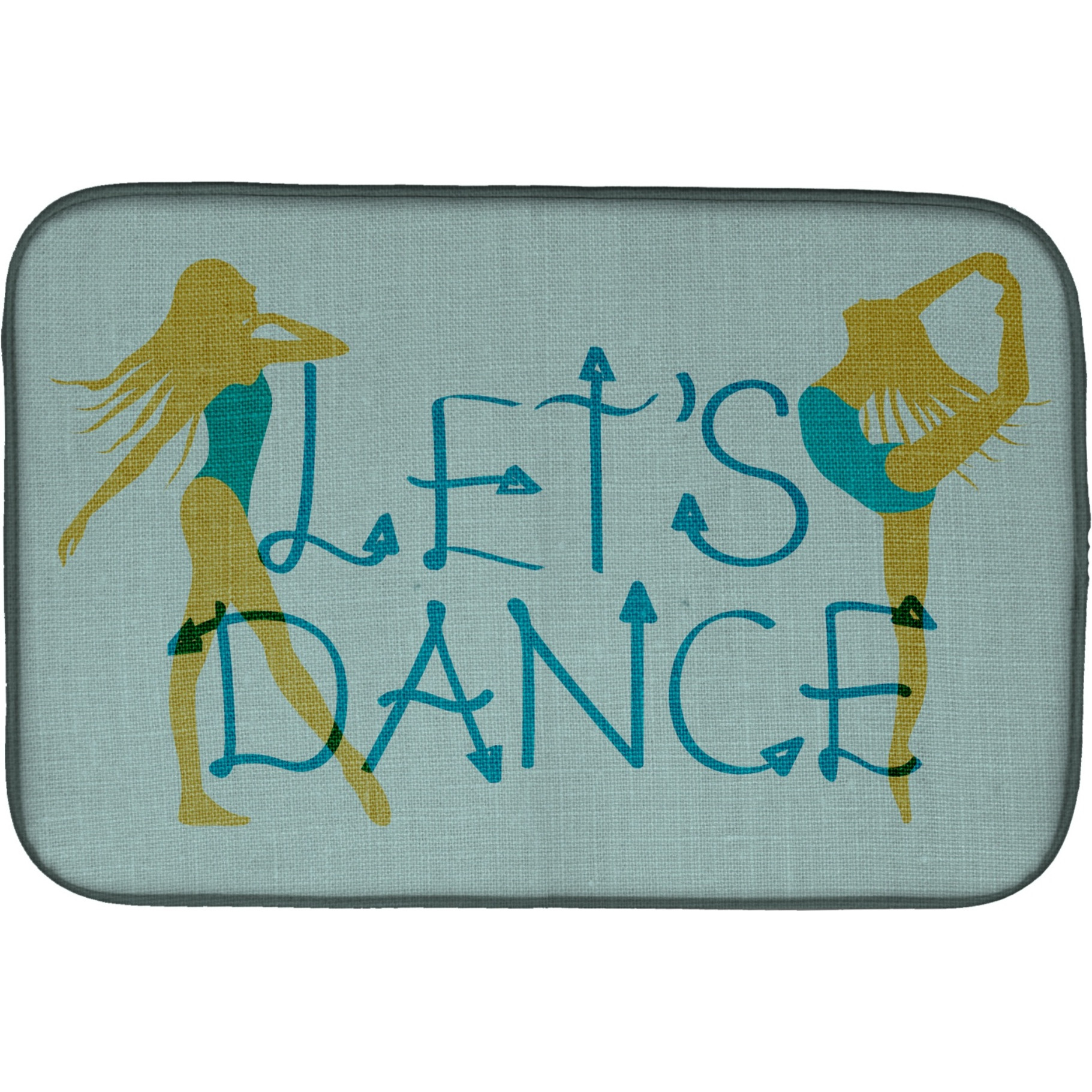 &quotCaroline's Treasures Let's Dance Linen Teal Dish Drying Mat, 14 x 21"