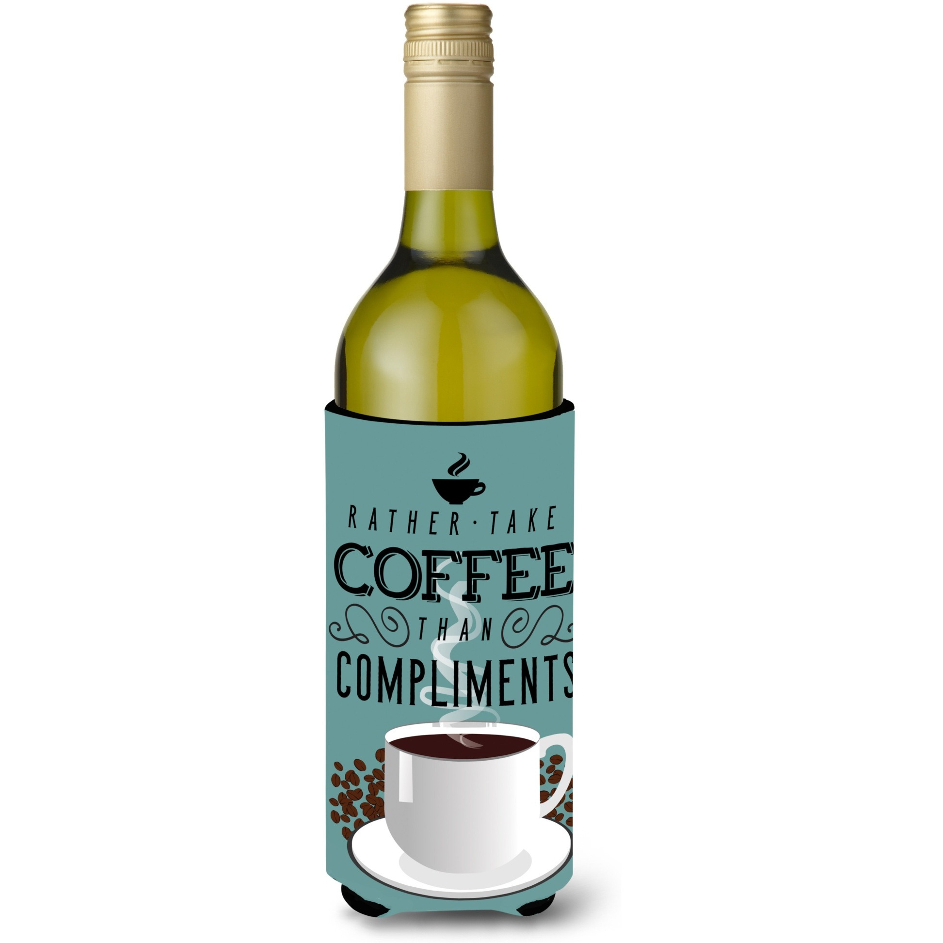 &quotCaroline's Treasures BB5402LITERK Rather have Coffee Sign Wine Bottle Beverage Insulator Hugger, 750ml, Multicolor"