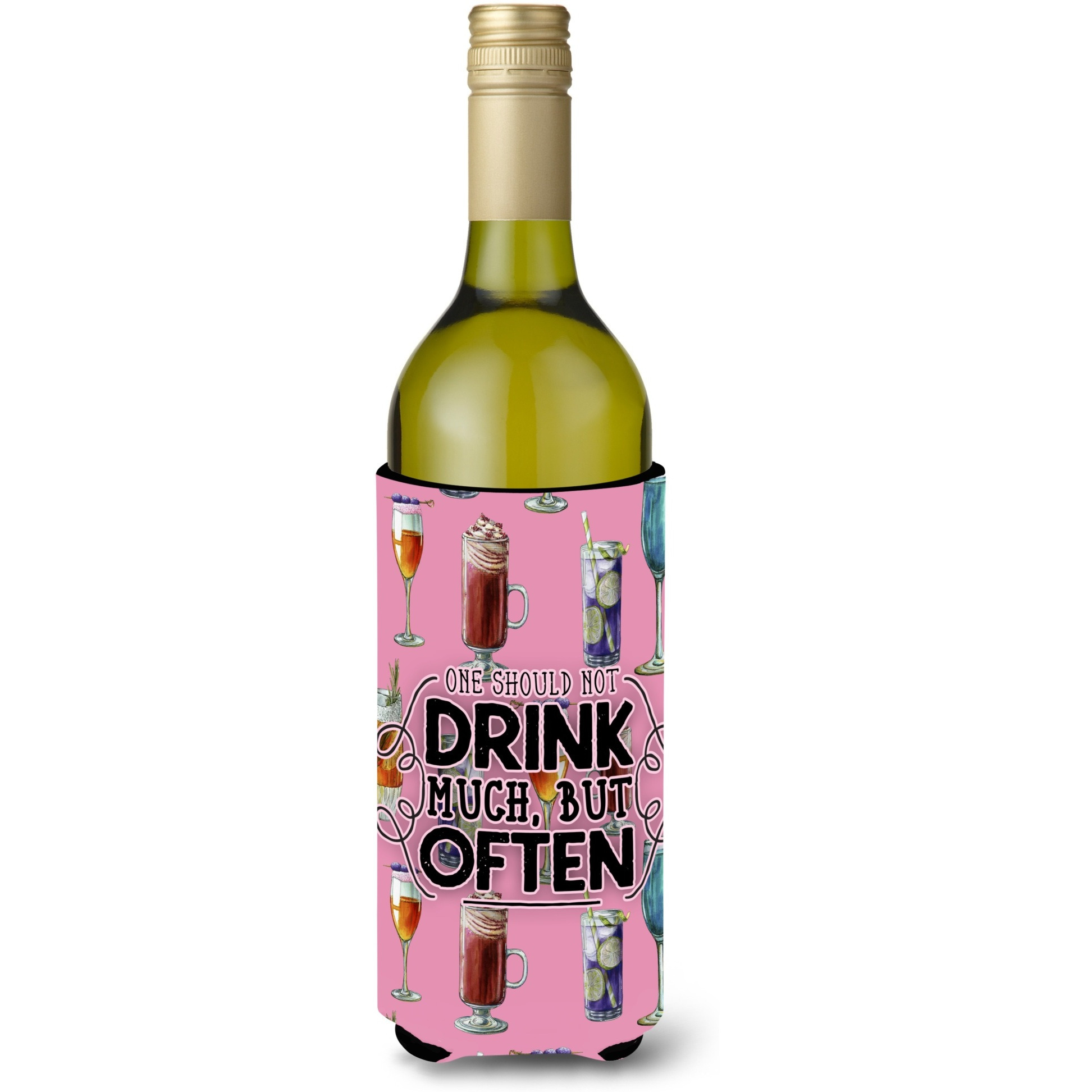 &quotCaroline's Treasures BB5408LITERK Cocktails Drink Often Sign Wine Bottle Beverage Insulator Hugger, 750ml, Multicolor"