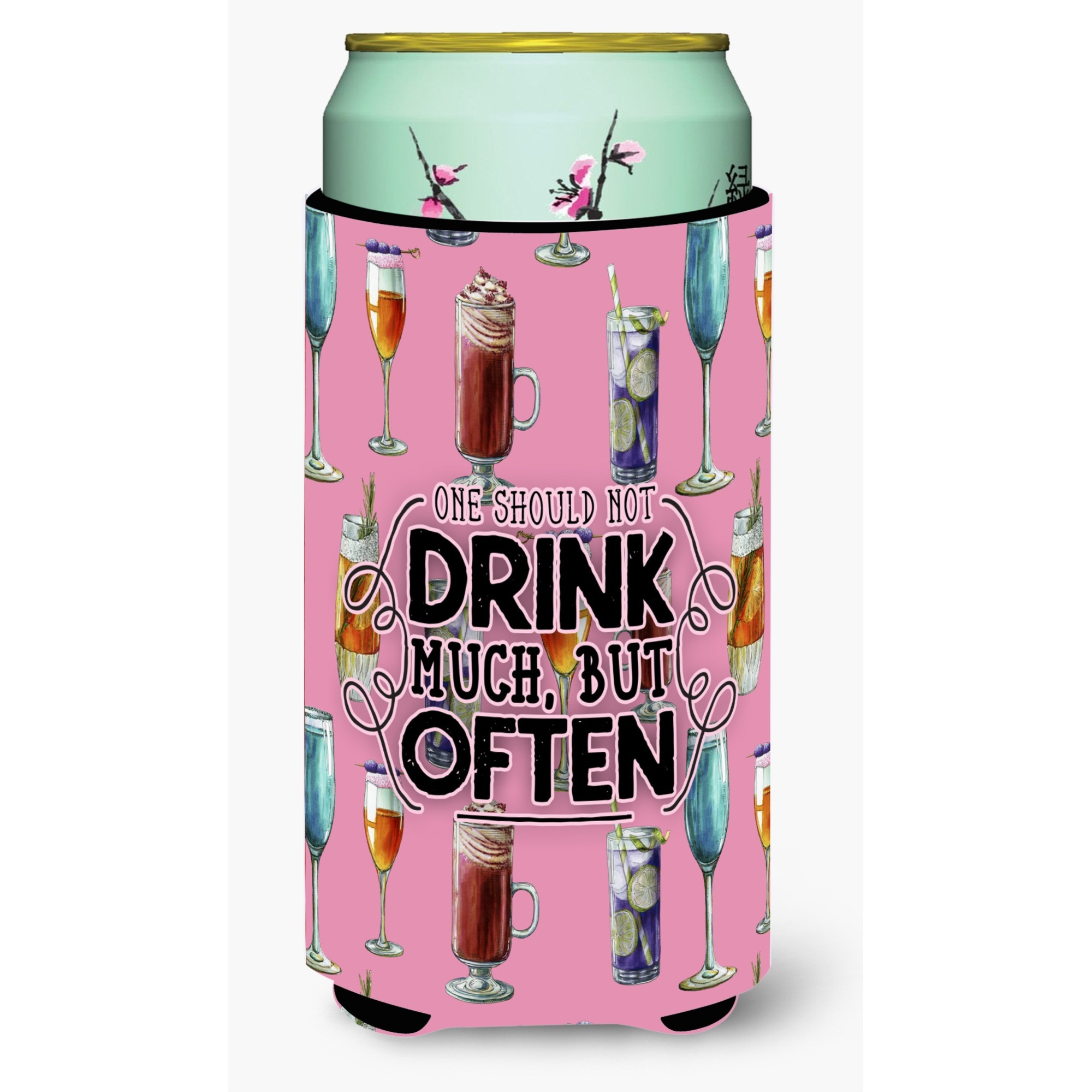&quotCaroline's Treasures Cocktails Drink Often Sign Tall Boy Beverage Insulator Hugger, Multicolor"