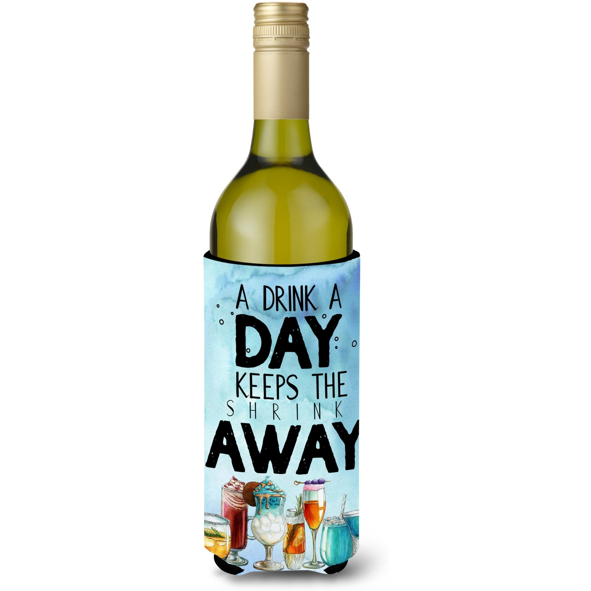 &quotCaroline's Treasures BB5410LITERK A Drink a Day Sign Wine Bottle Beverage Insulator Hugger, 750ml, Multicolor"