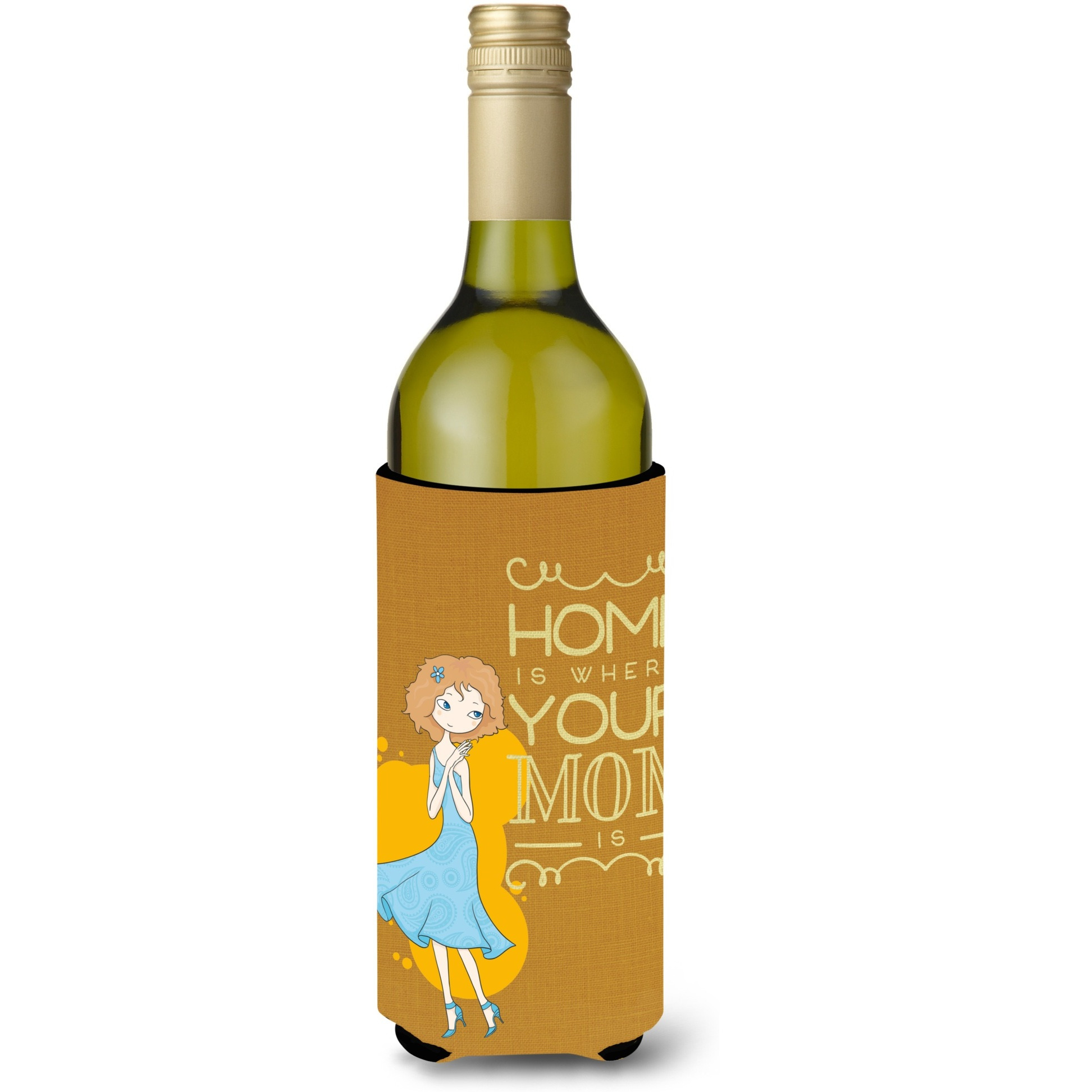 &quotCaroline's Treasures BB5414LITERK Home is Where Mom is Wine Bottle Beverage Insulator Hugger, 750ml, Multicolor"