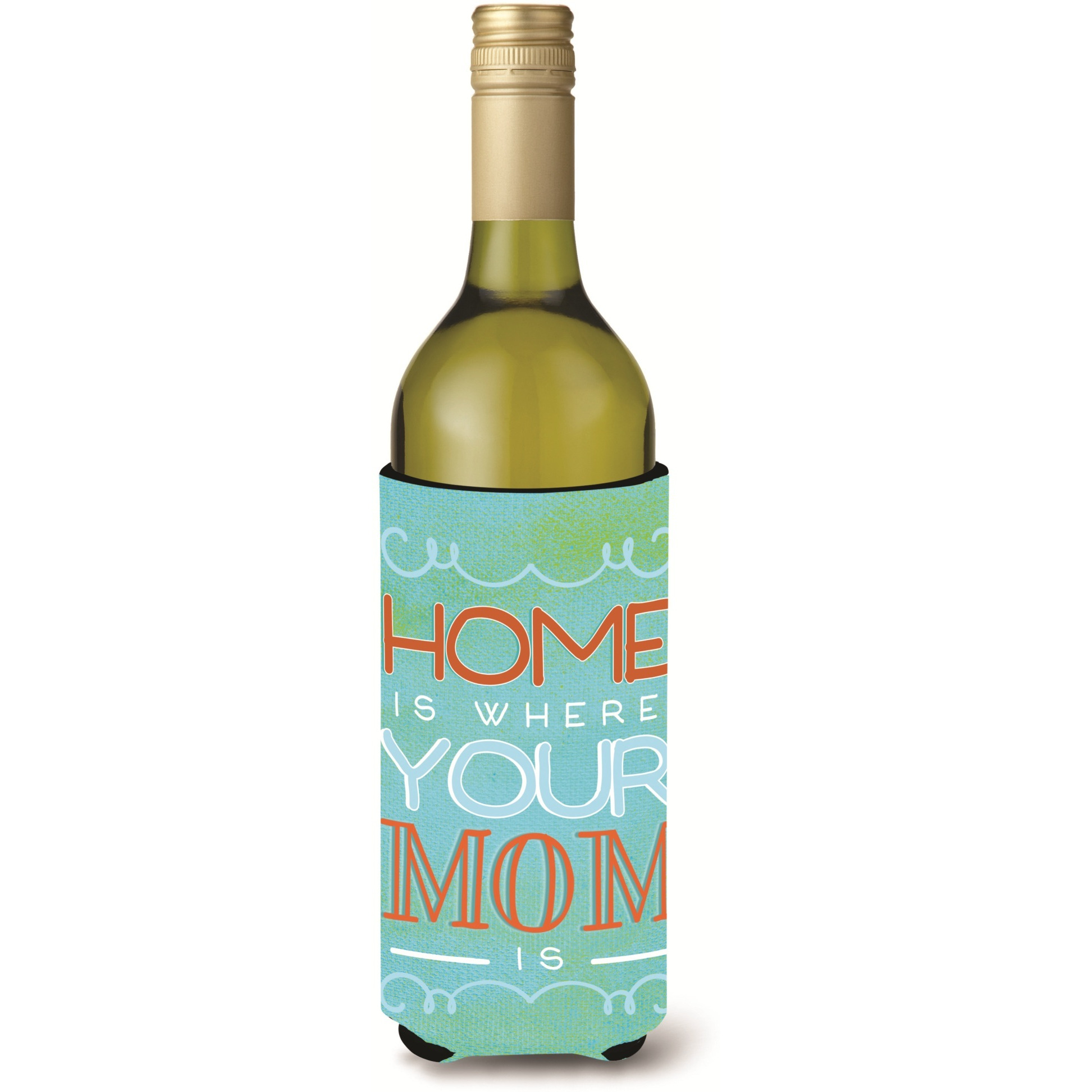 &quotCaroline's Treasures BB5420LITERK Home is Where Mom Is Blue Wine Bottle Beverage Insulator Hugger, 750ml, Multicolor"