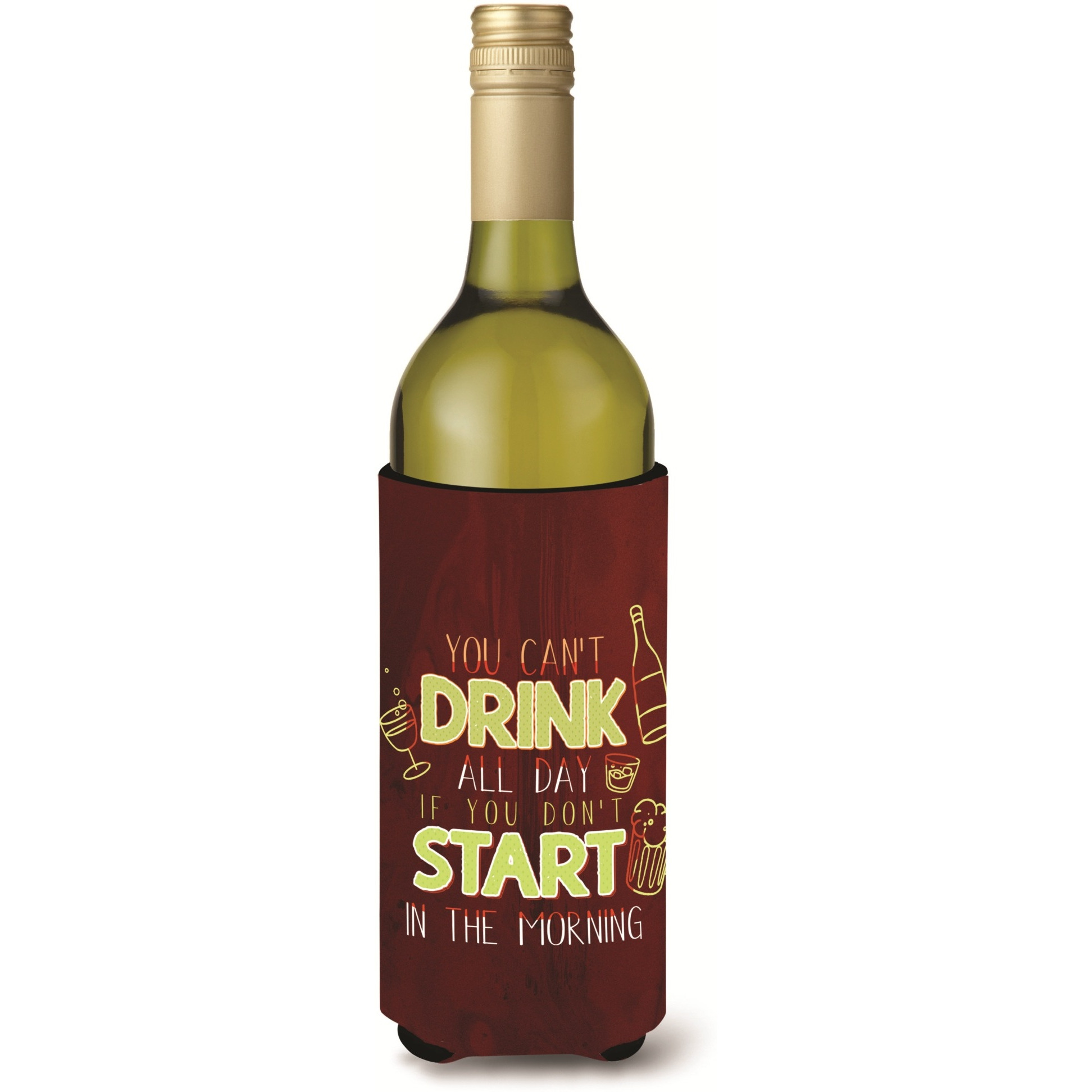 &quotCaroline's Treasures BB5425LITERK Start Drinking in the Morning Wine Bottle Beverage Insulator Hugger, 750ml, Multicolor"