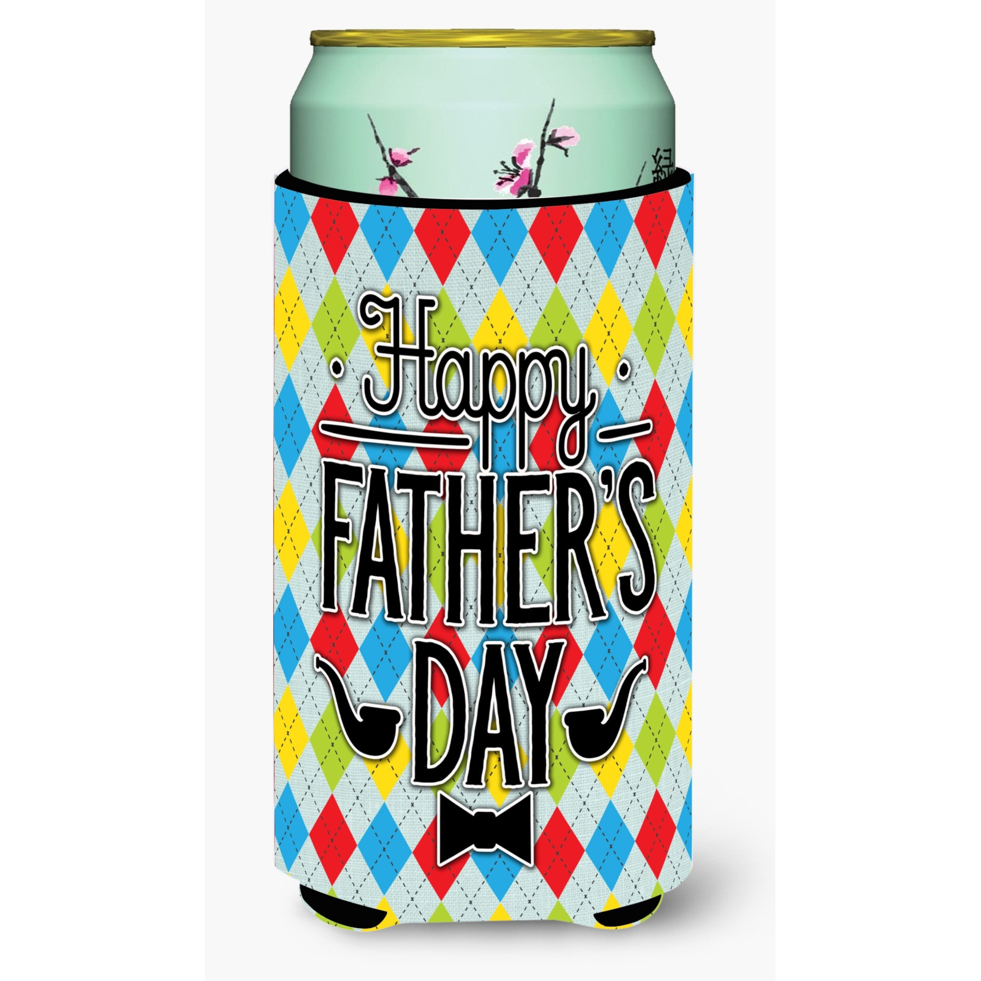 &quotCaroline's Treasures Happy Father's Day Argyle Tall Boy Beverage Insulator Hugger, Multicolor"