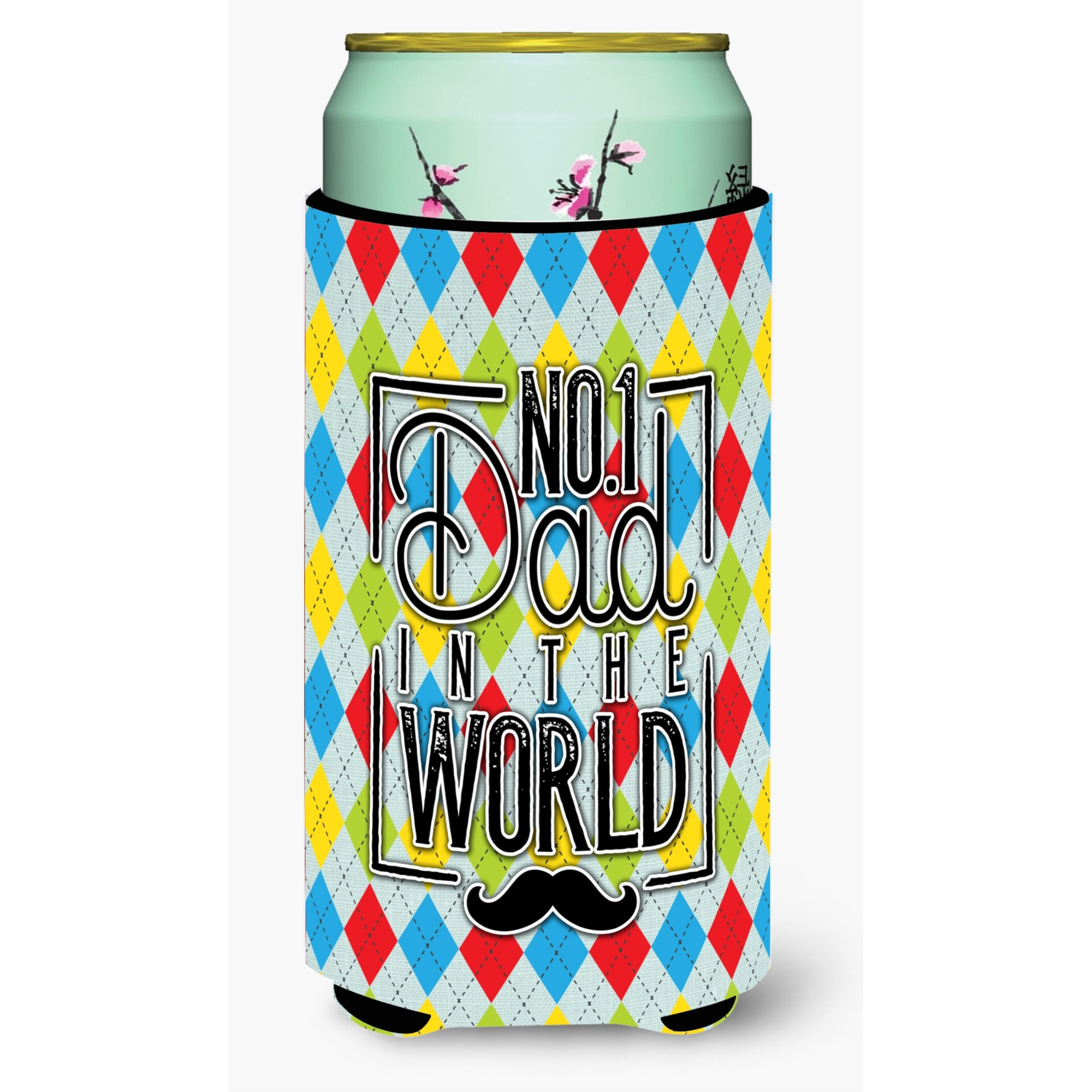 &quotCaroline's Treasures No 1 Dad In The World Argyle Tall Boy Beverage Insulator Hugger, Multicolor"