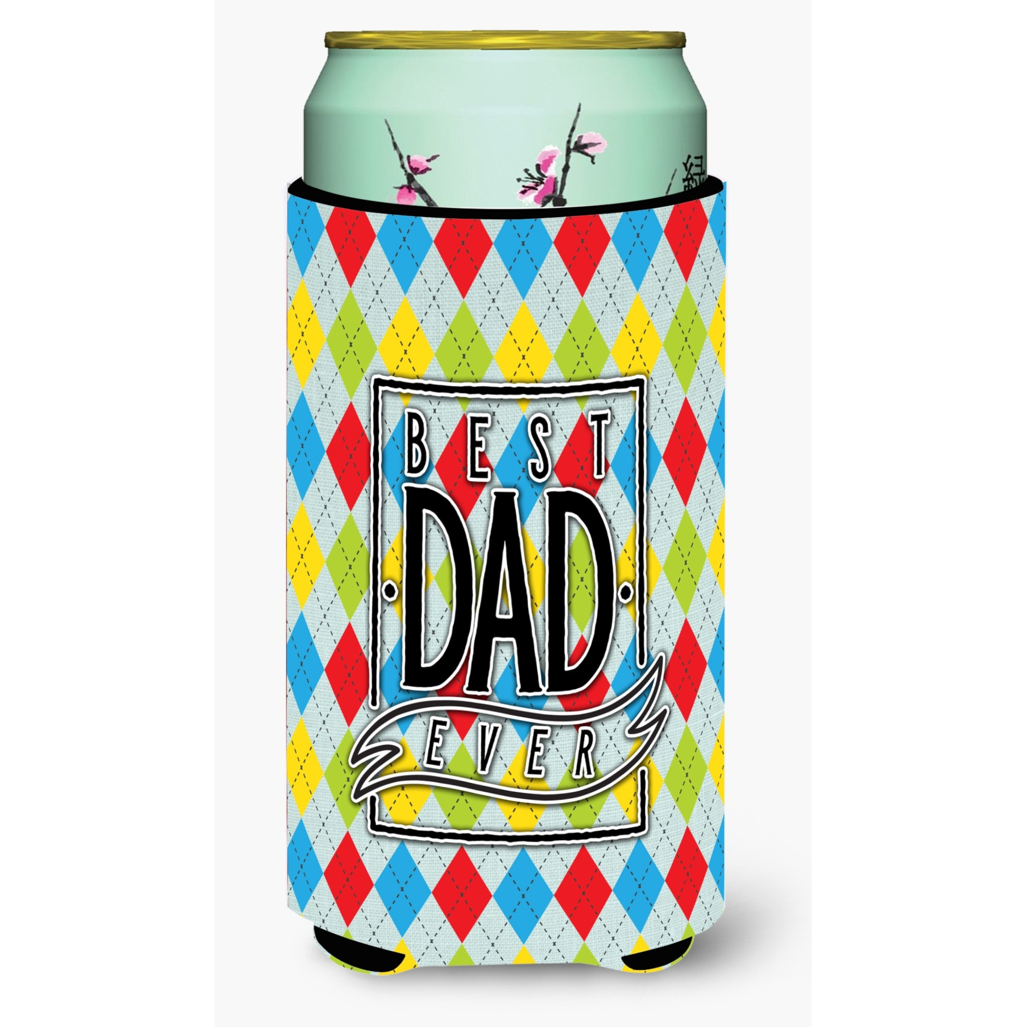 &quotCaroline's Treasures Best Dad Ever Argyle Tall Boy Beverage Insulator Hugger, Multicolor"