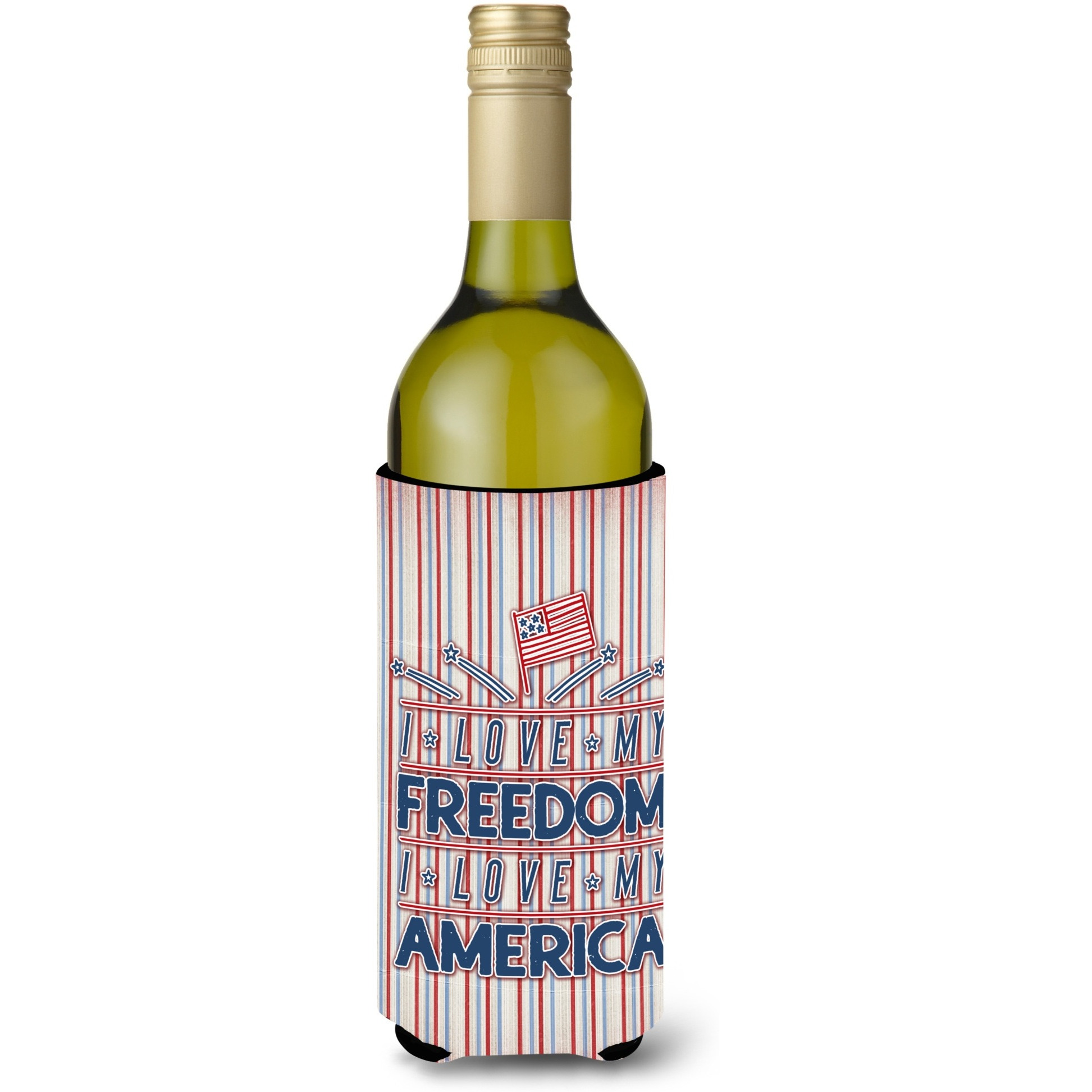&quotCaroline's Treasures BB5444LITERK Freedom I Love America Wine Bottle Beverage Insulator Hugger, 750ml, Multicolor"