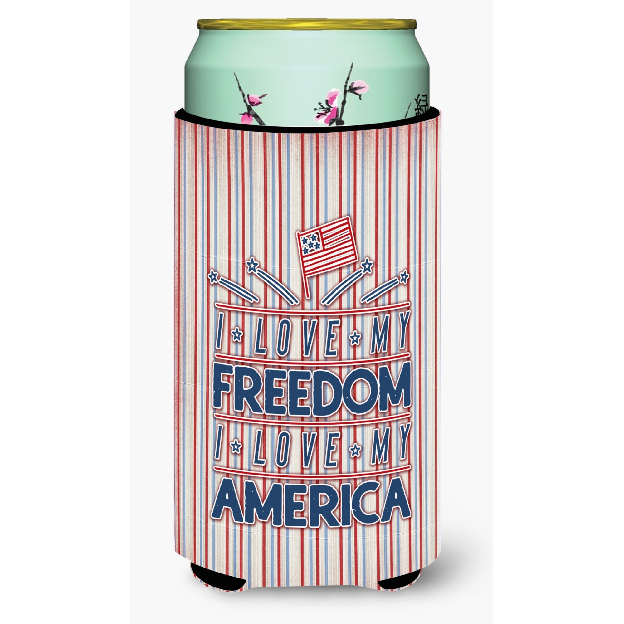 &quotCaroline's Treasures Freedom I love America Tall Boy Beverage Insulator Hugger, Multicolor"
