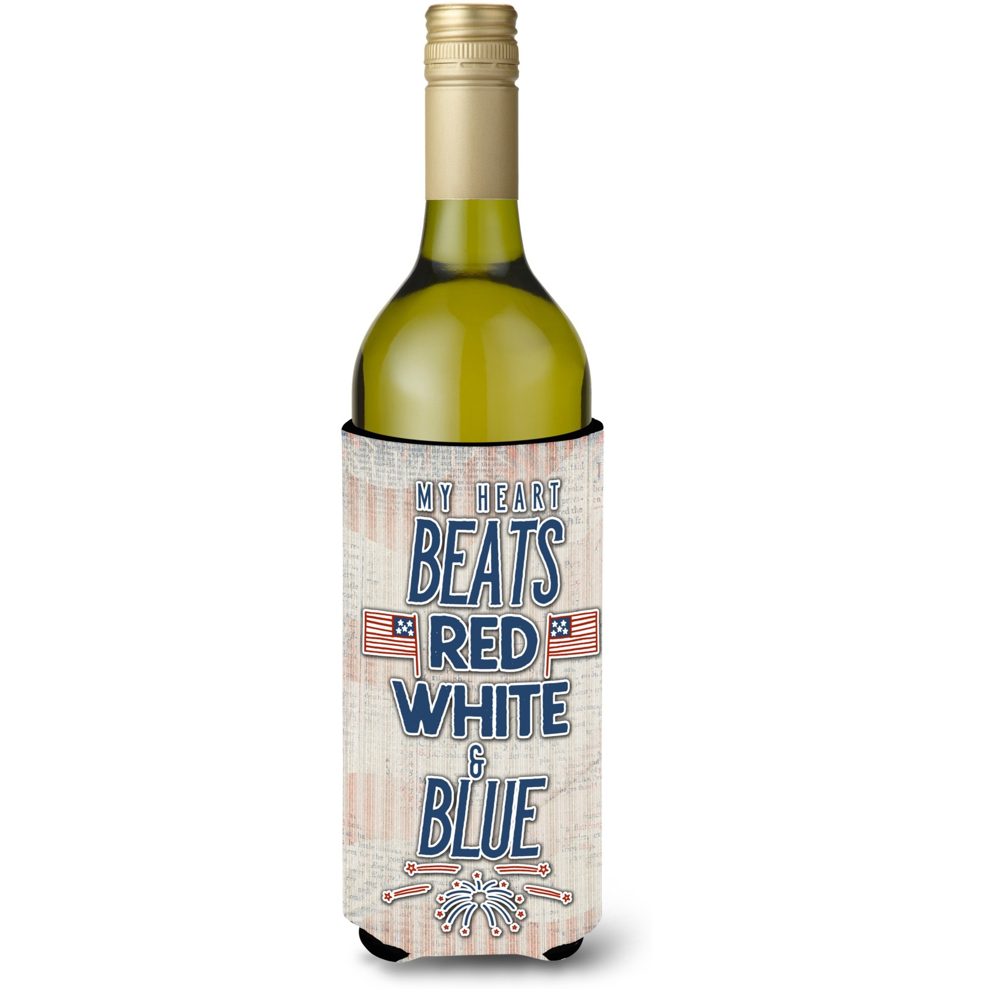 &quotCaroline's Treasures BB5445LITERK My Heart Beats Red White and Blue Wine Bottle Beverage Insulator Hugger, 750ml, Multicolor"