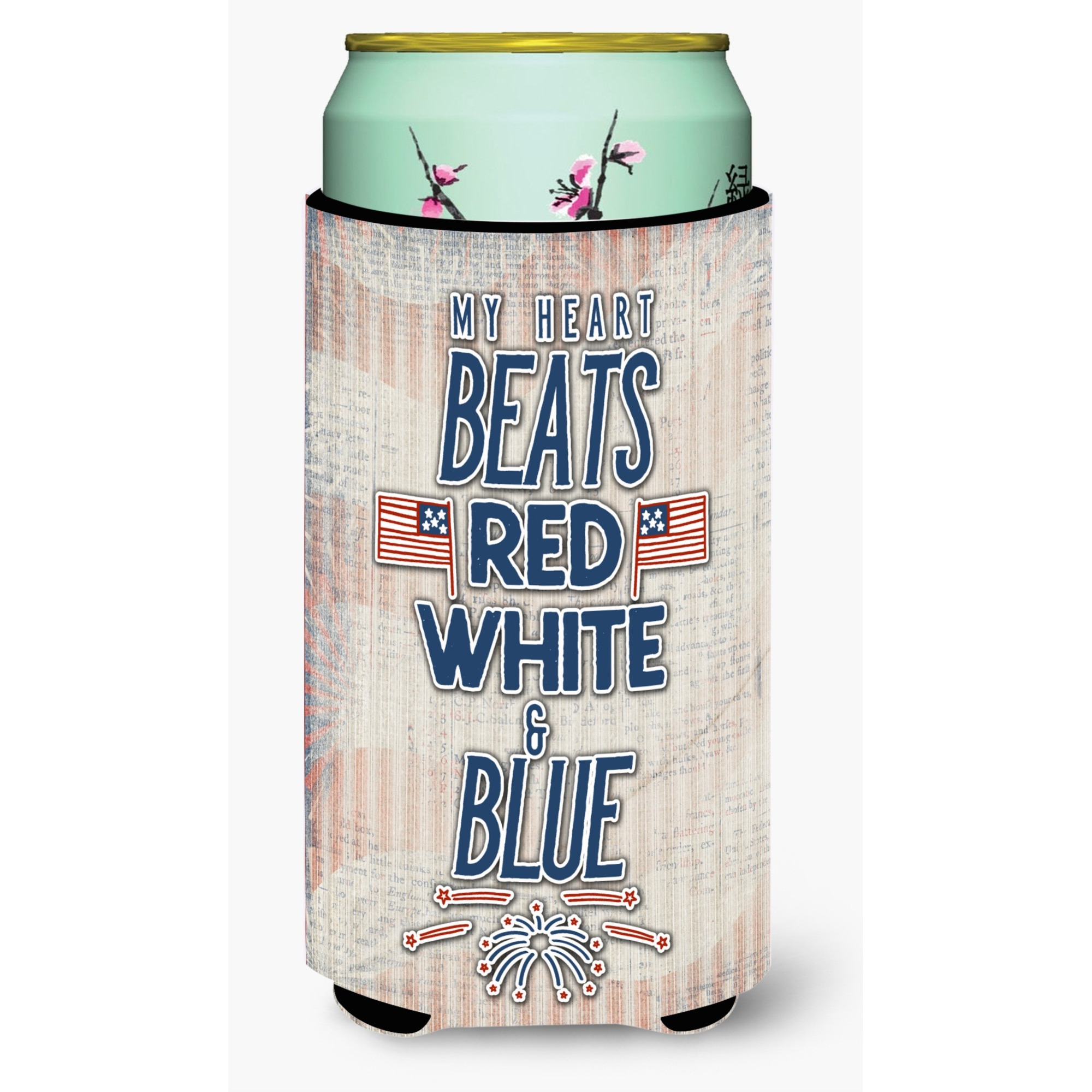 &quotCaroline's Treasures My Heart Beats Red White & Blue Tall Boy Beverage Insulator Hugger, Multicolor"