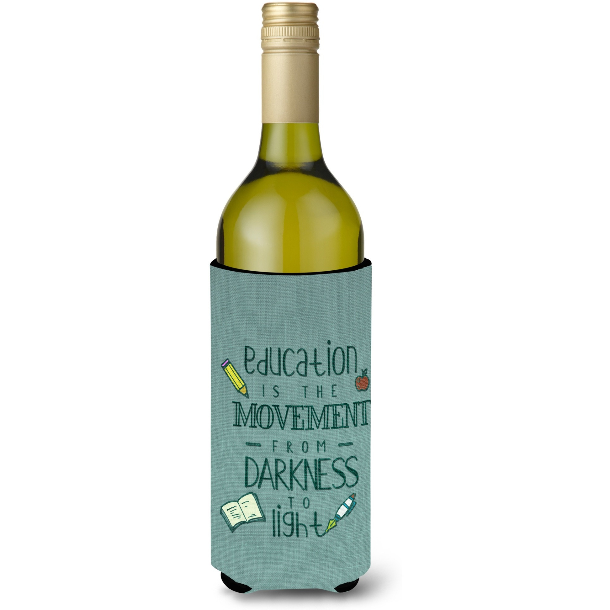 &quotCaroline's Treasures BB5472LITERK Education is Movement Teacher Wine Bottle Beverage Insulator Hugger, 750ml, Multicolor"