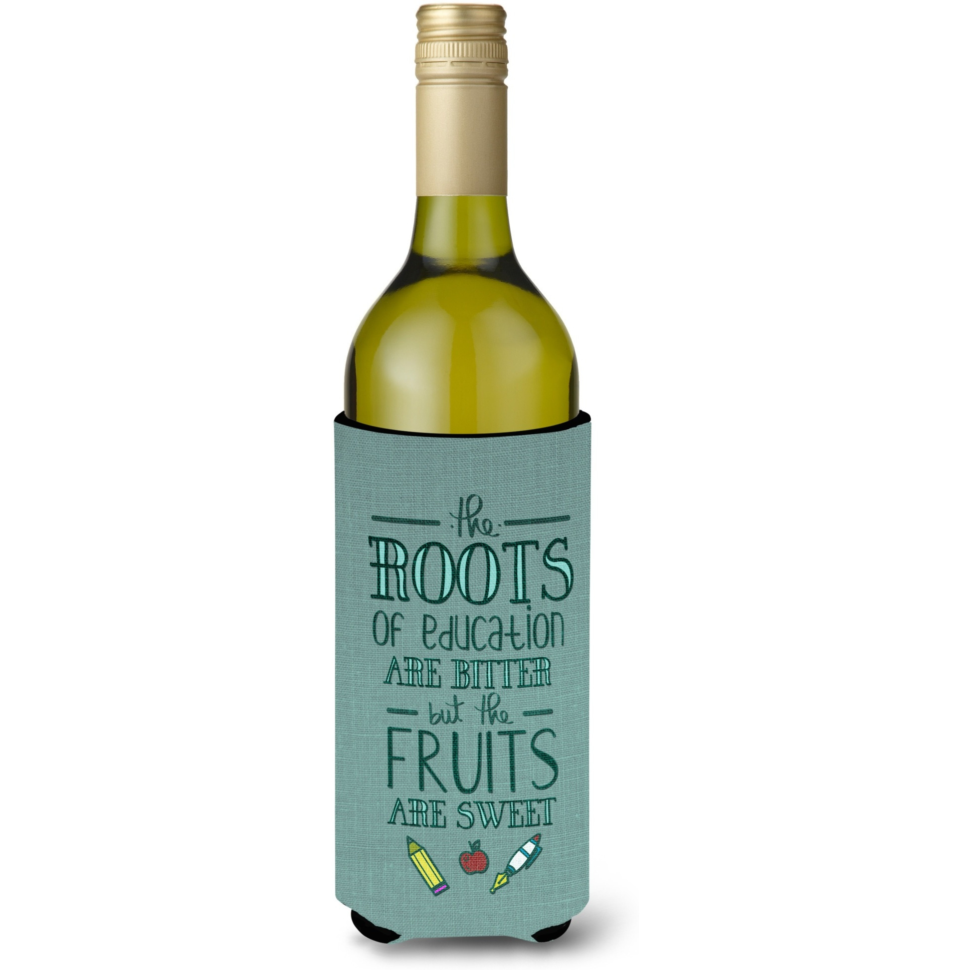&quotCaroline's Treasures BB5474LITERK Education Fruits are Sweet Teacher Wine Bottle Beverage Insulator Hugger, 750ml, Multicolor"