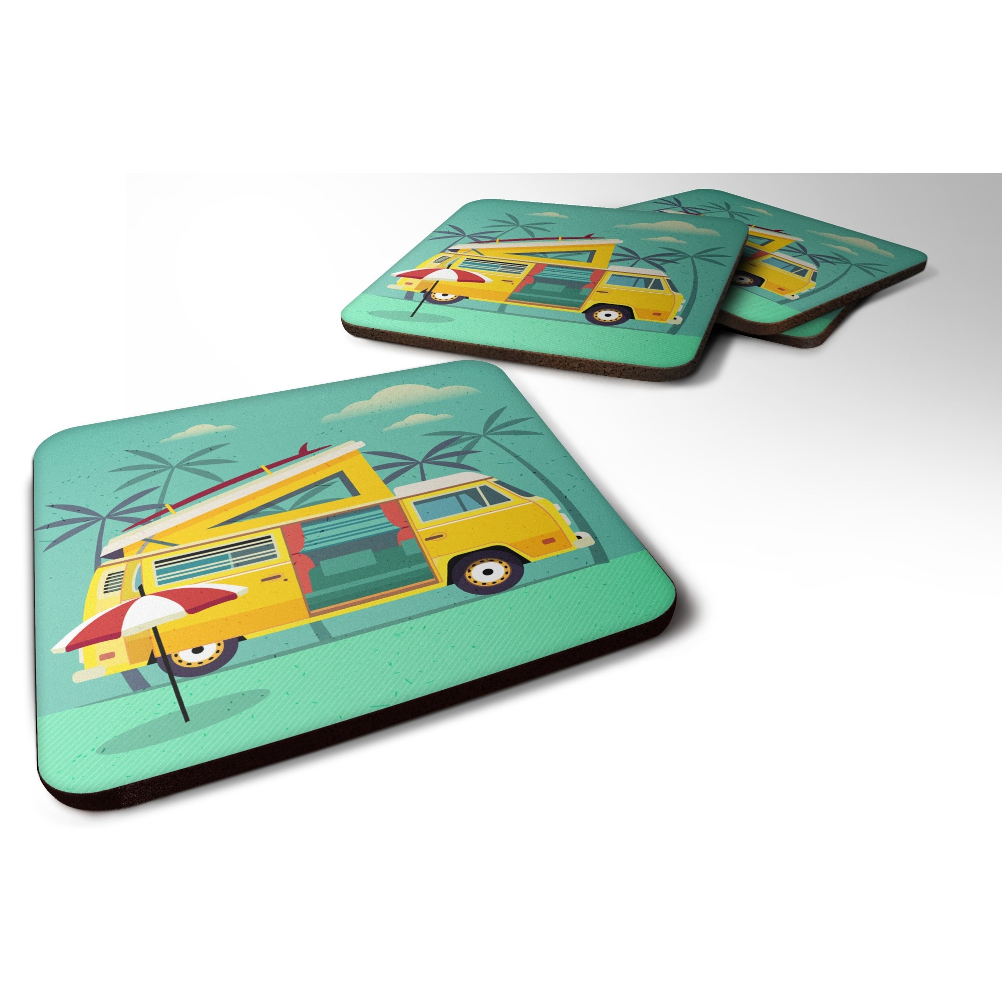 &quotCaroline's Treasures Greatest Adventure Camper Van Foam Coaster Set of 4, 3.5, Multicolor"