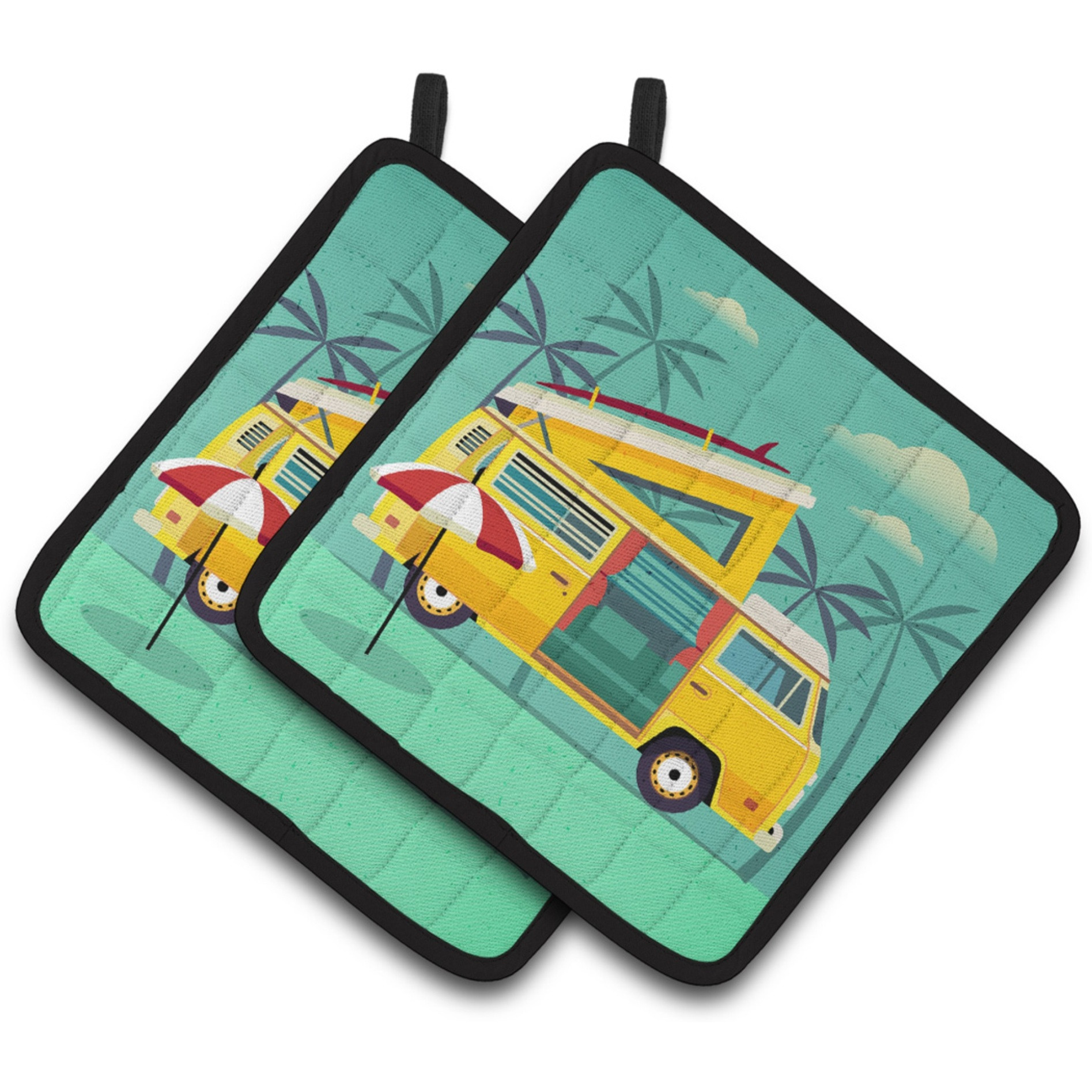 &quotCaroline's Treasures Greatest Adventure Camper Van Pair of Pot Holders, 7.5HX7.5W, Multicolor"