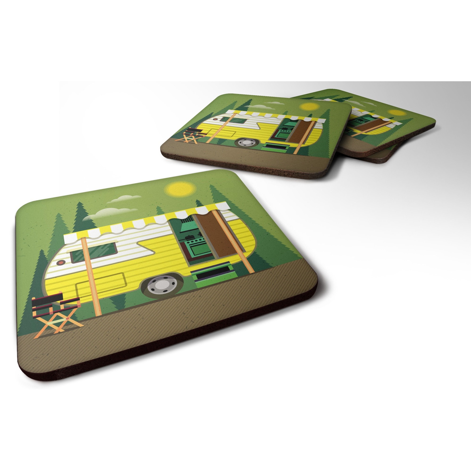 &quotCaroline's Treasures Greatest Adventure Retro Camper Foam Coaster Set of 4, 3.5, Multicolor"