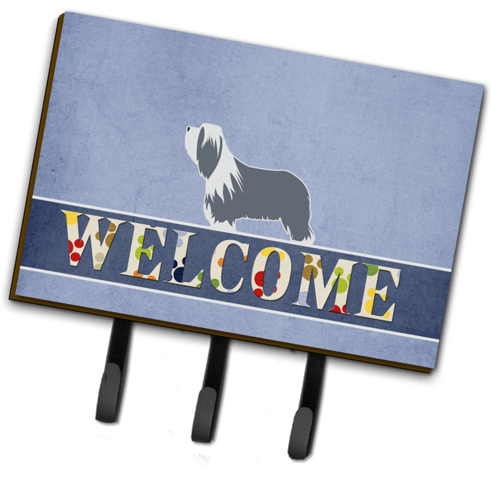 &quotCaroline's Treasures Bearded Collie Welcome Wall Hook, Triple, Multicolor"