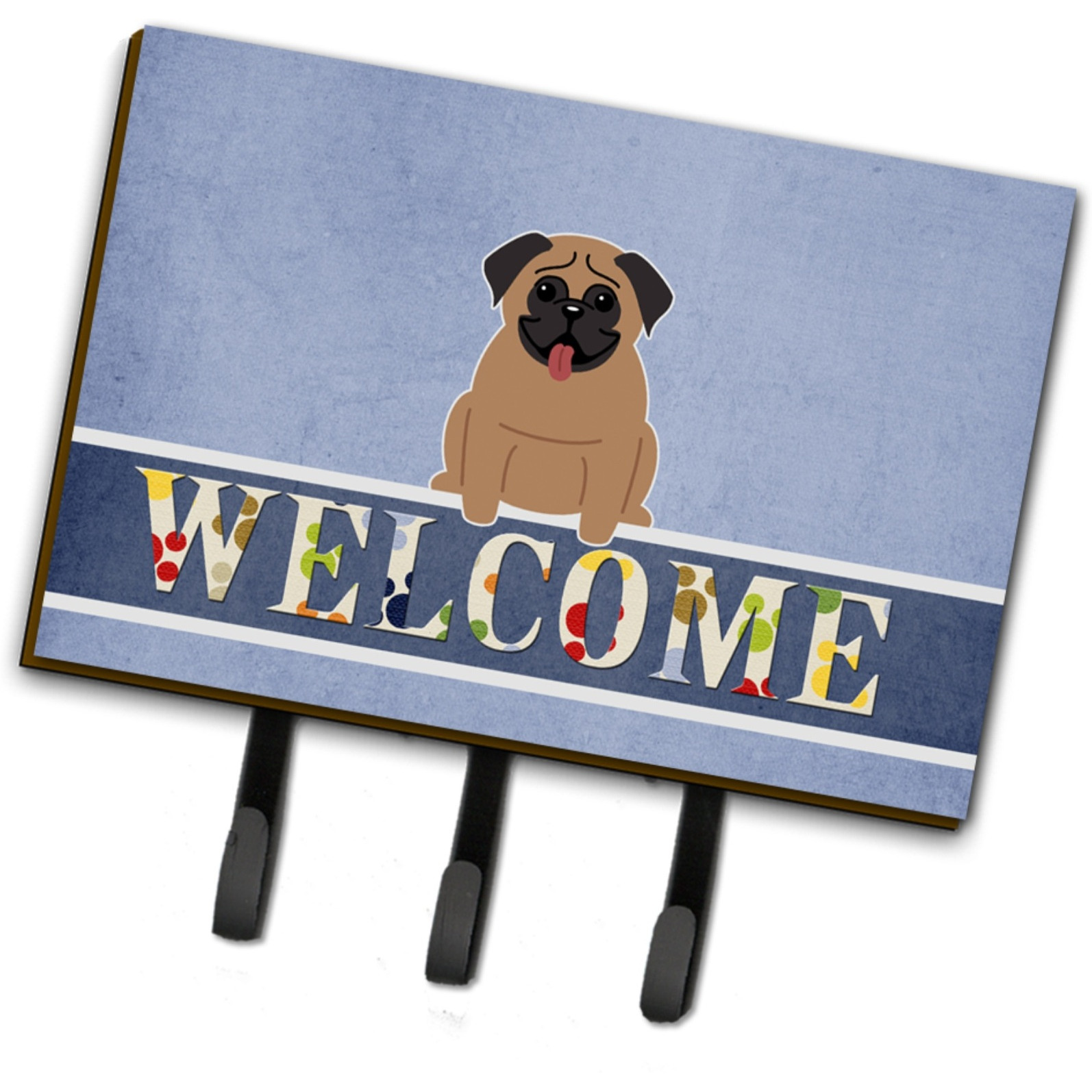 &quotCaroline's Treasures Pug Brown Welcome Wall Hook, Triple, Multicolor"