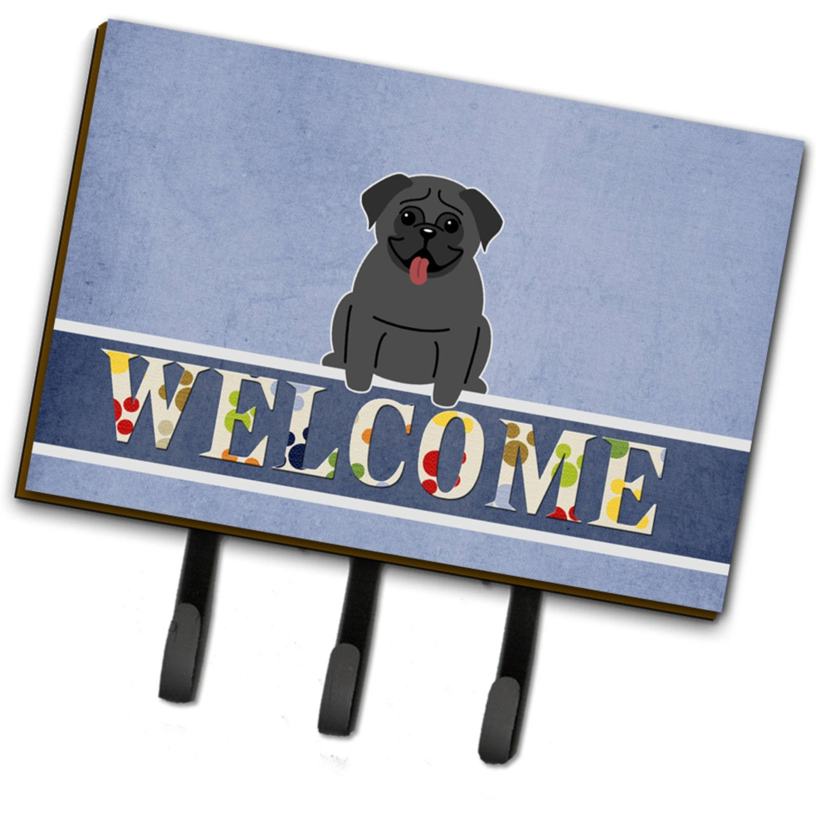&quotCaroline's Treasures Pug Black Welcome Wall Hook, Triple, Multicolor"