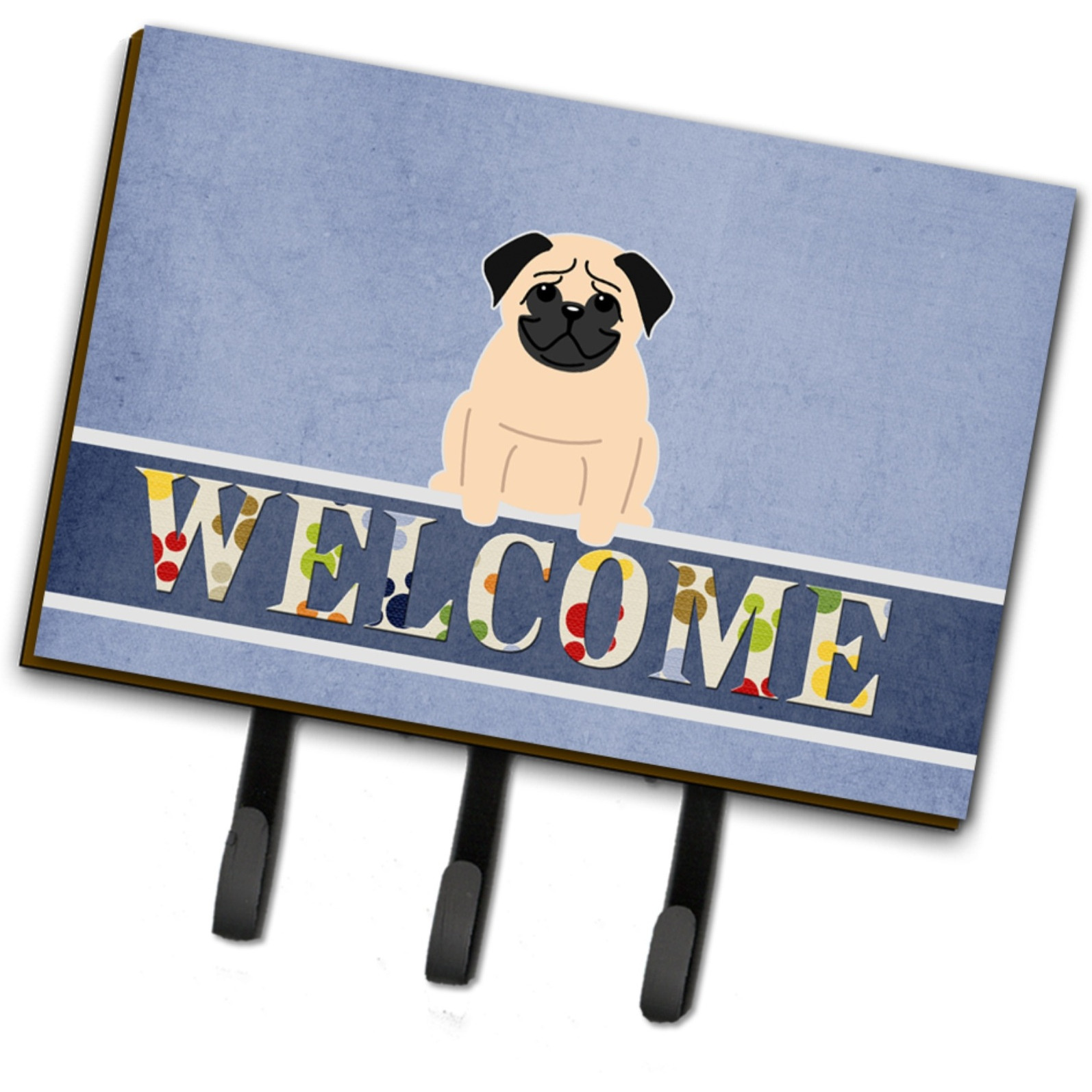 &quotCaroline's Treasures Pug Fawn Welcome Wall Hook, Triple, Multicolor"
