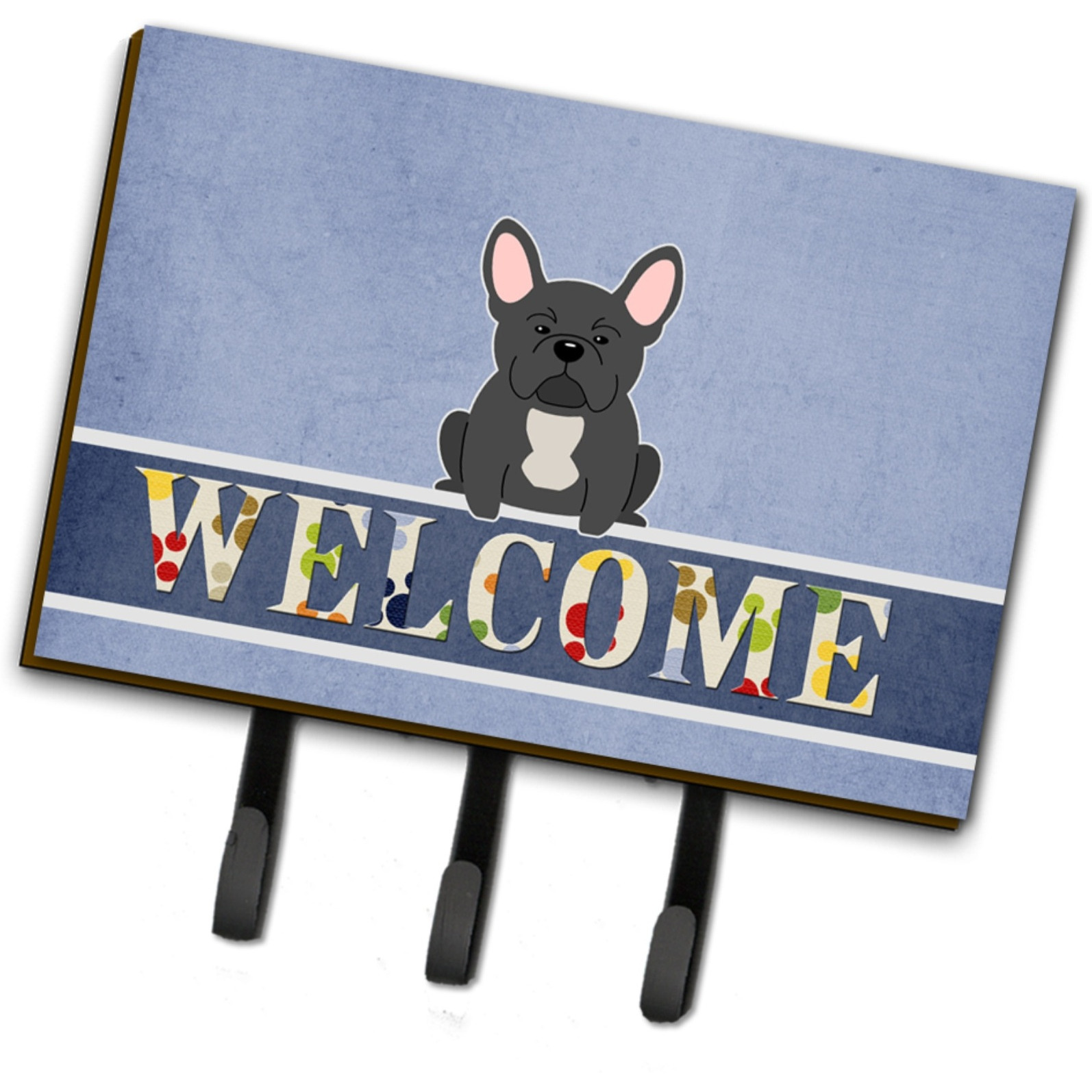 &quotCaroline's Treasures French Bulldog Black Welcome Wall Hook, Triple, Multicolor"