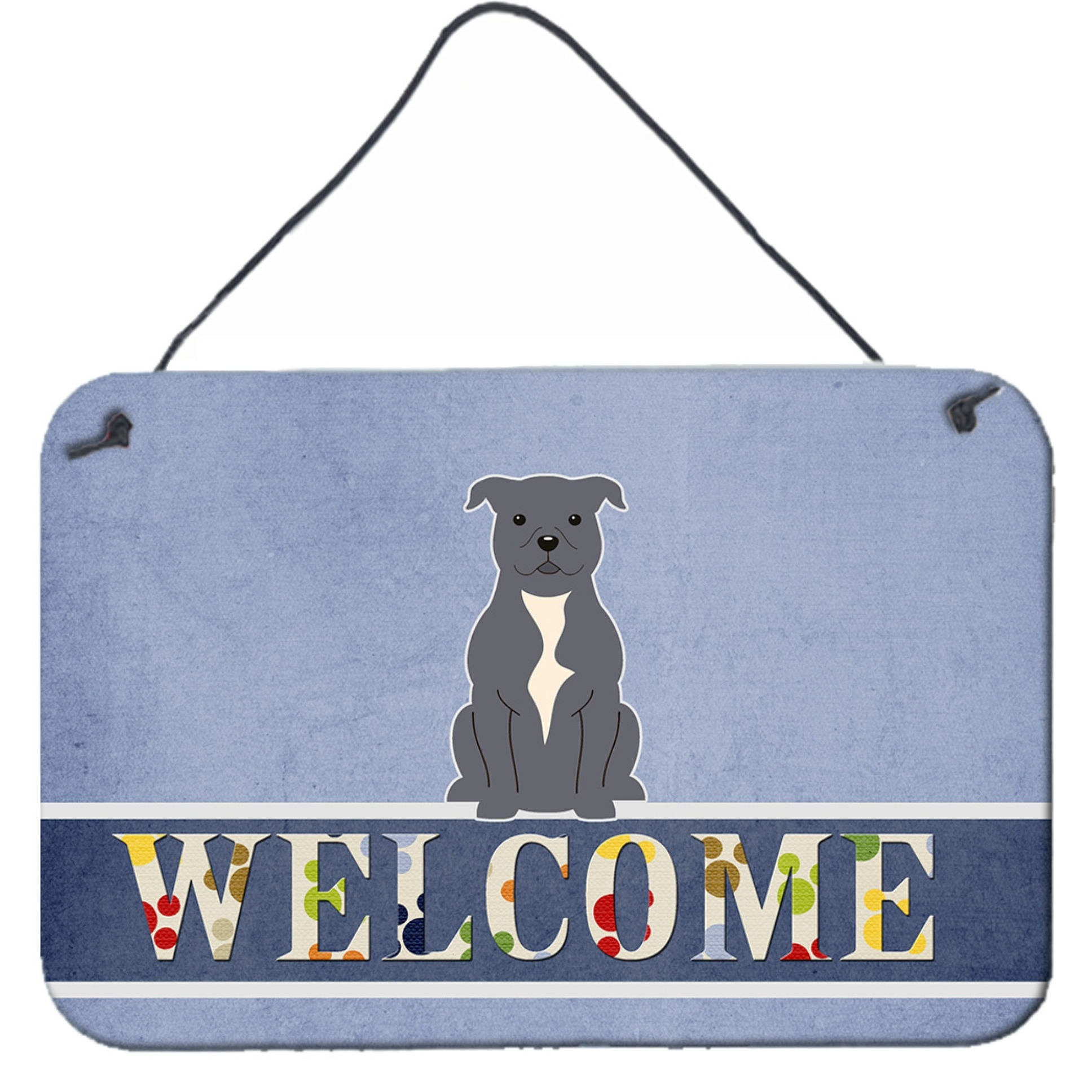 &quotCaroline's Treasures Staffordshire Bull Terrier Blue Metal Print, 8 x 12, Welcome"
