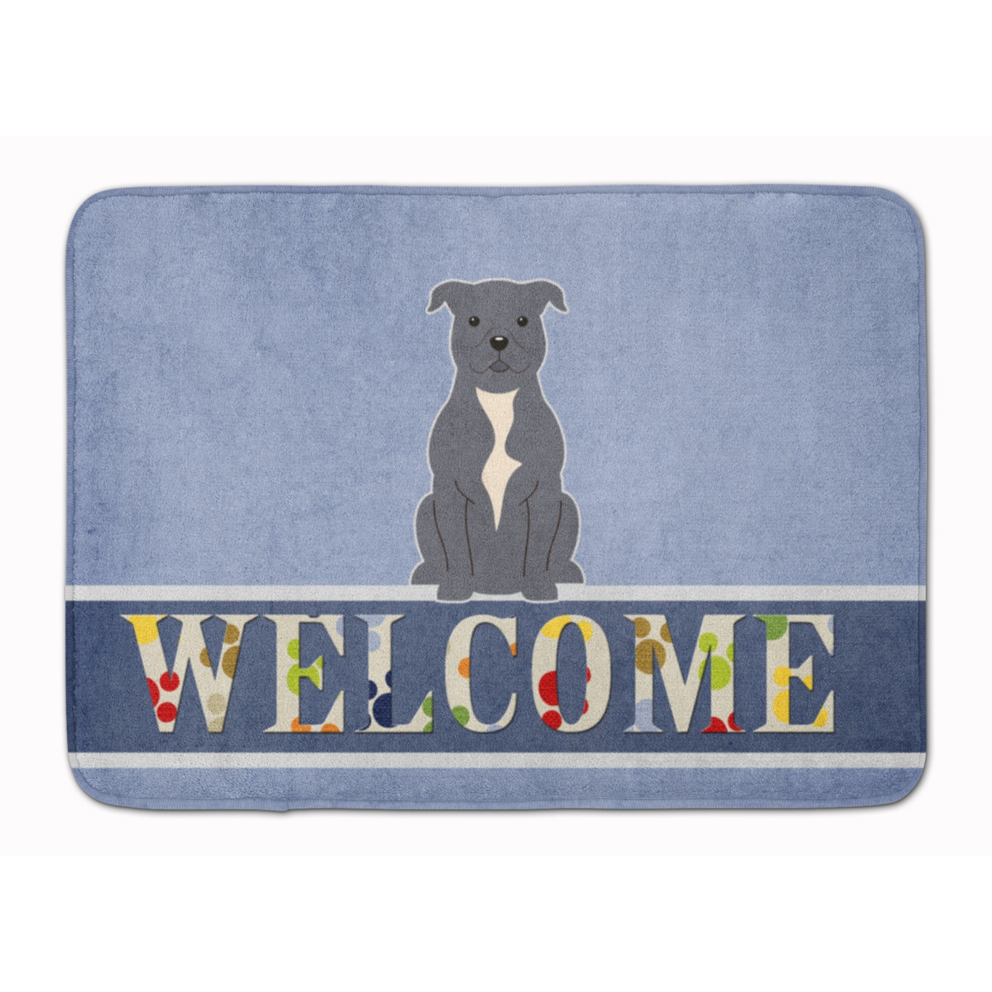 &quotCaroline's Treasures Staffordshire Bull Terrier Blue Welcome Floor Mat, 19 x 27, Multicolor"