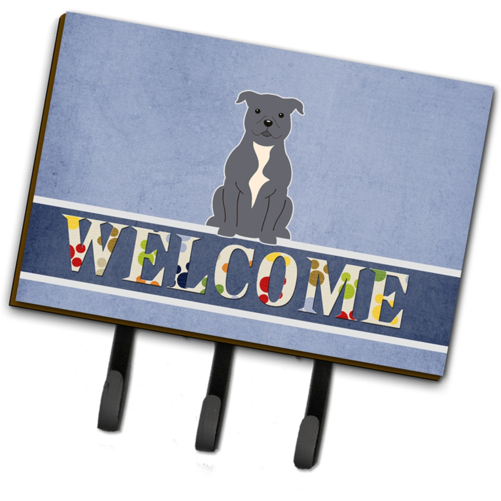 &quotCaroline's Treasures Staffordshire Bull Terrier Blue Welcome Wall Hook, Triple, Multicolor"
