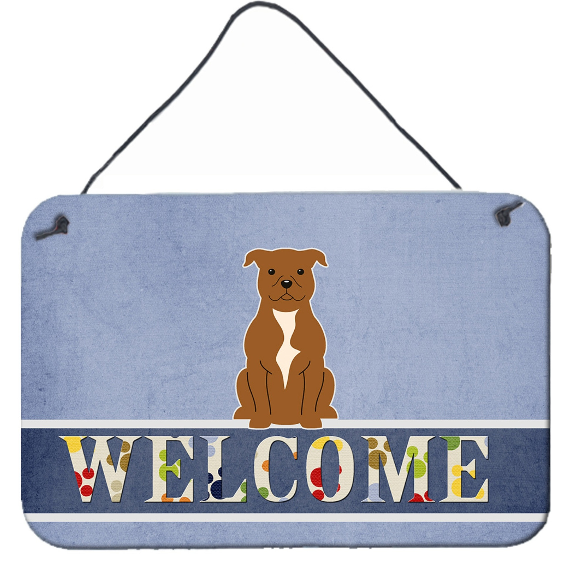 &quotCaroline's Treasures Staffordshire Bull Terrier Brown Metal Print, 8 x 12, Welcome"