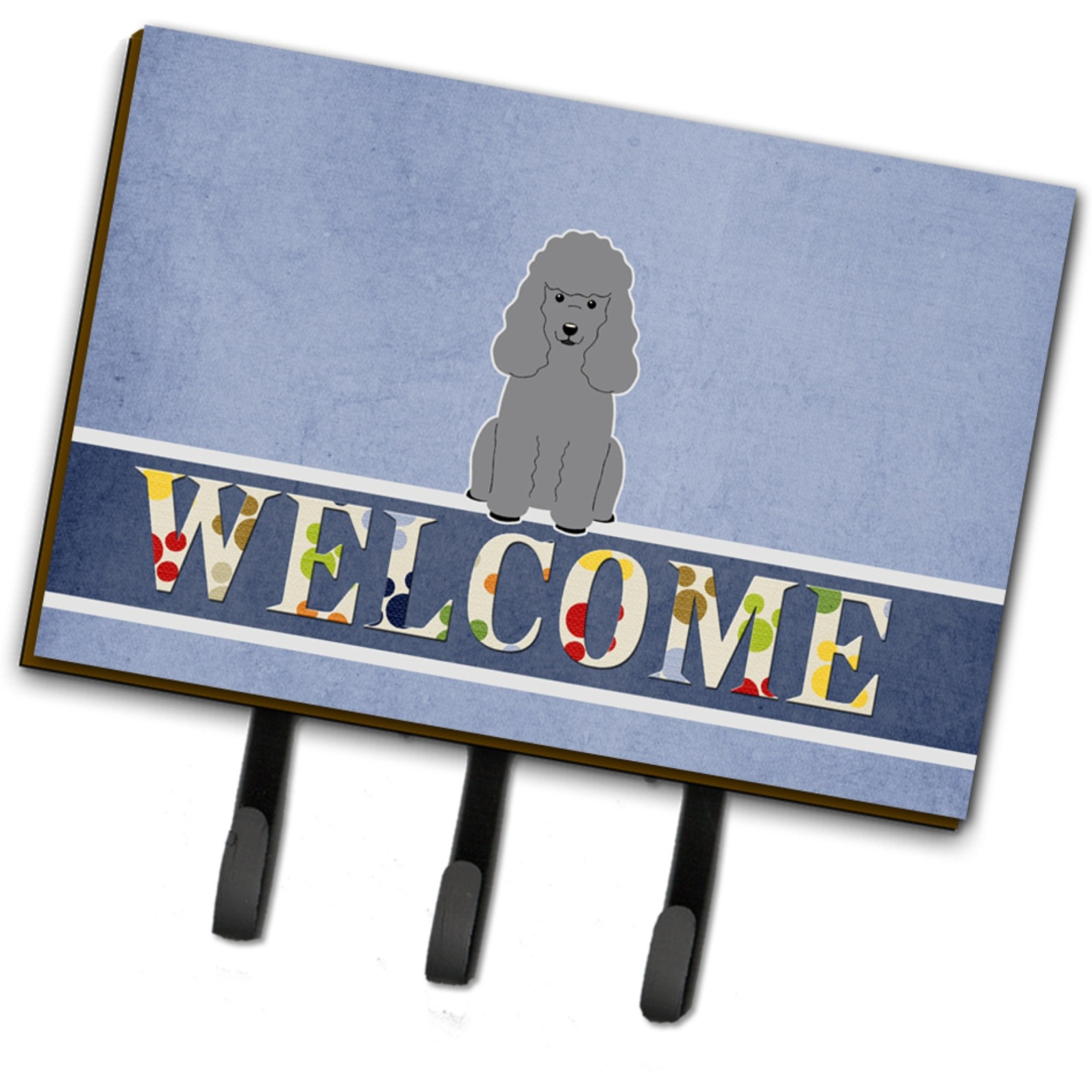 &quotCaroline's Treasures Poodle Silver Welcome Wall Hook, Triple, Multicolor"