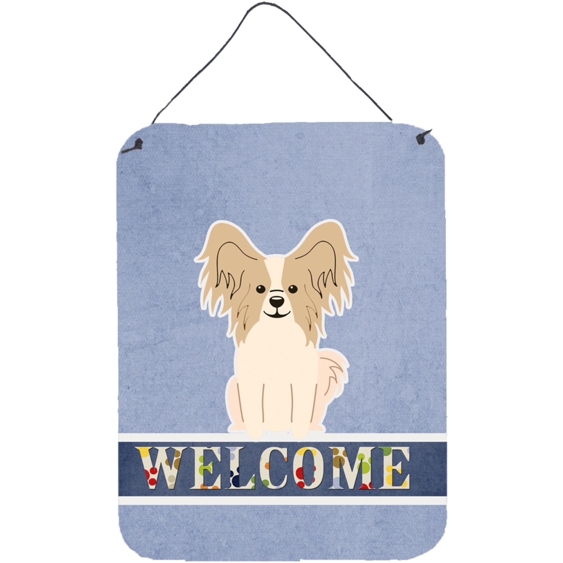 &quotCaroline's Treasures Papillon Sable White Welcome Metal Print, 16 x 12, Multicolor"