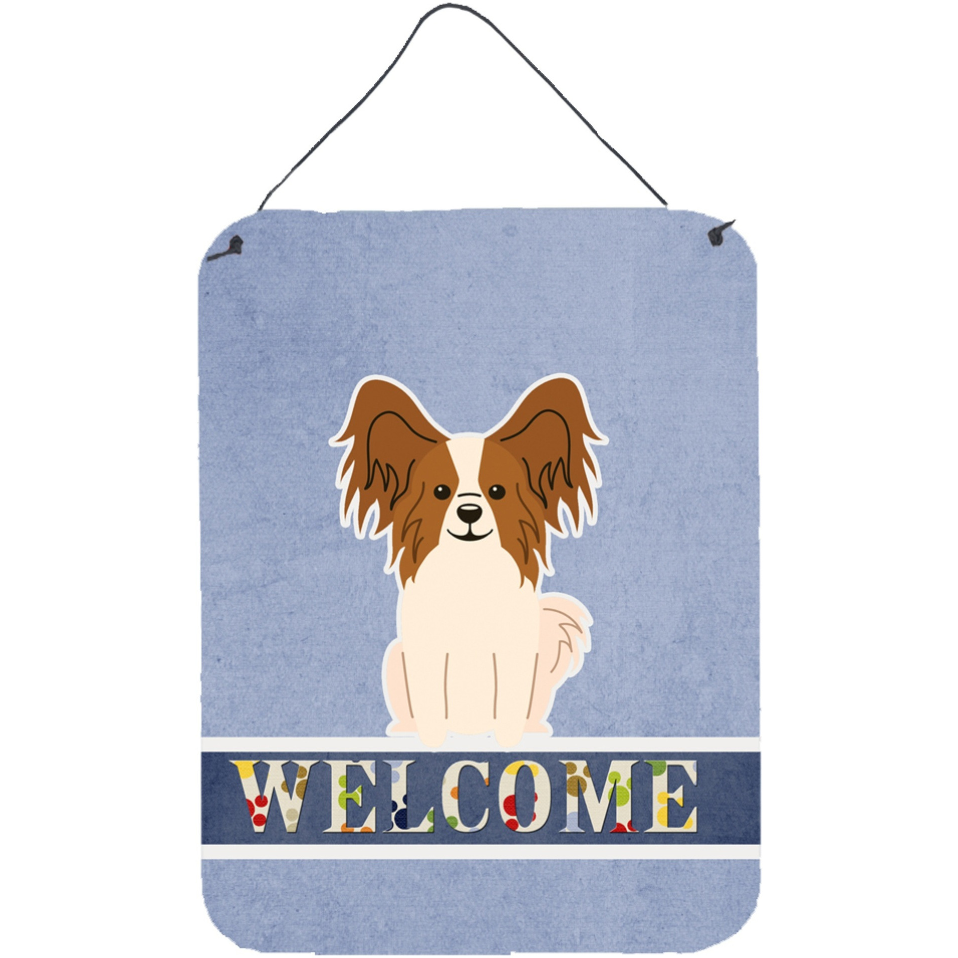 &quotCaroline's Treasures Papillon Red White Welcome Metal Print, 16 x 12, Multicolor"